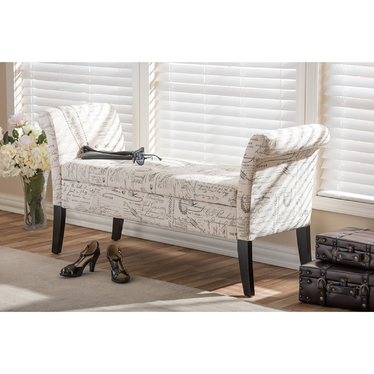 Baxton Studio Avignon Script-Patterned French Laundry Fabric Storage Ottoman Bench - Image 7