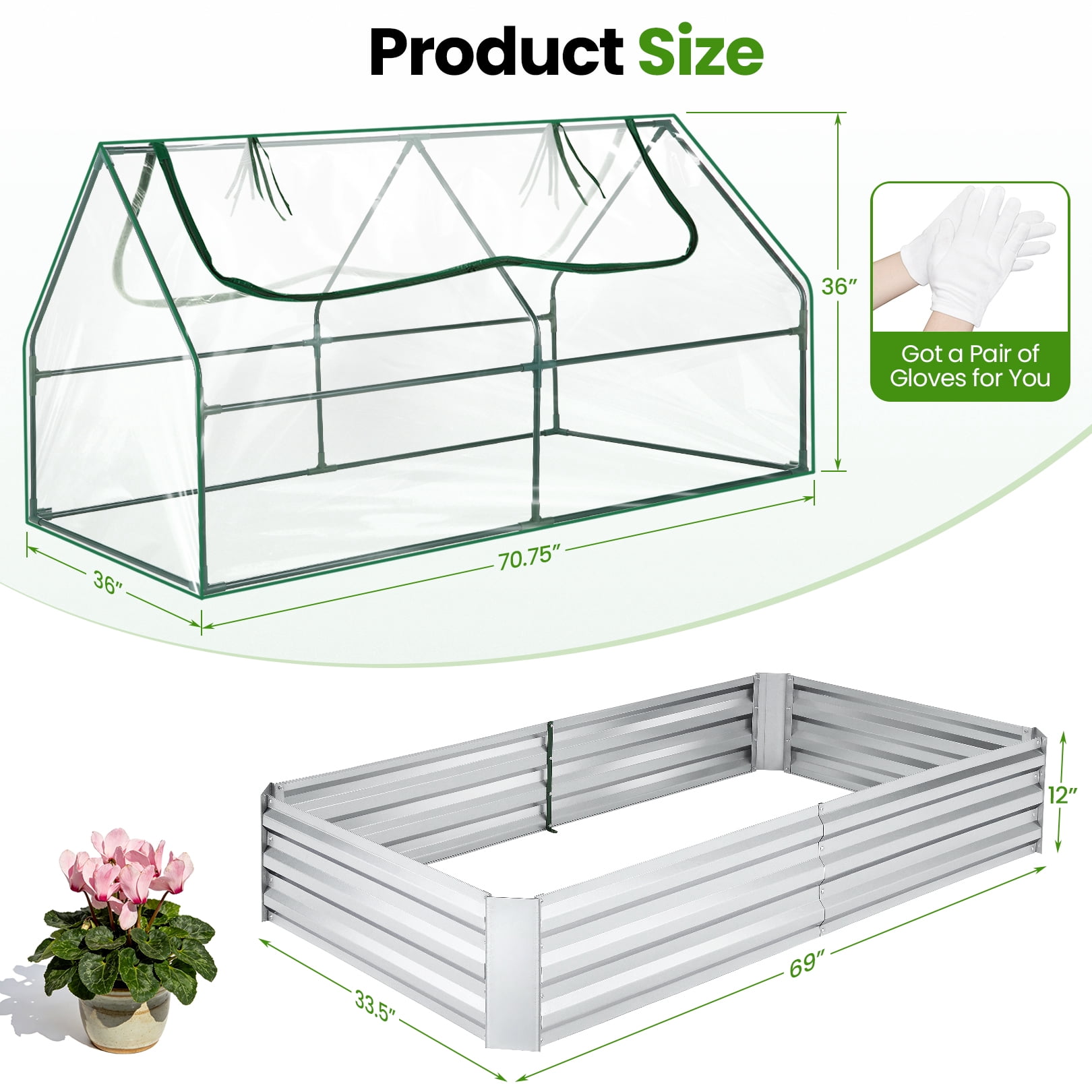 Funcid Galvanized Raised Garden Bed with Cover, Outdoor Metal Planter Box 2 Roll-Up Windows Mini Greenhouse for Growing Flowers Fruits Vegetables and Herbs, 6x3x3ft(Clear) - Image 11