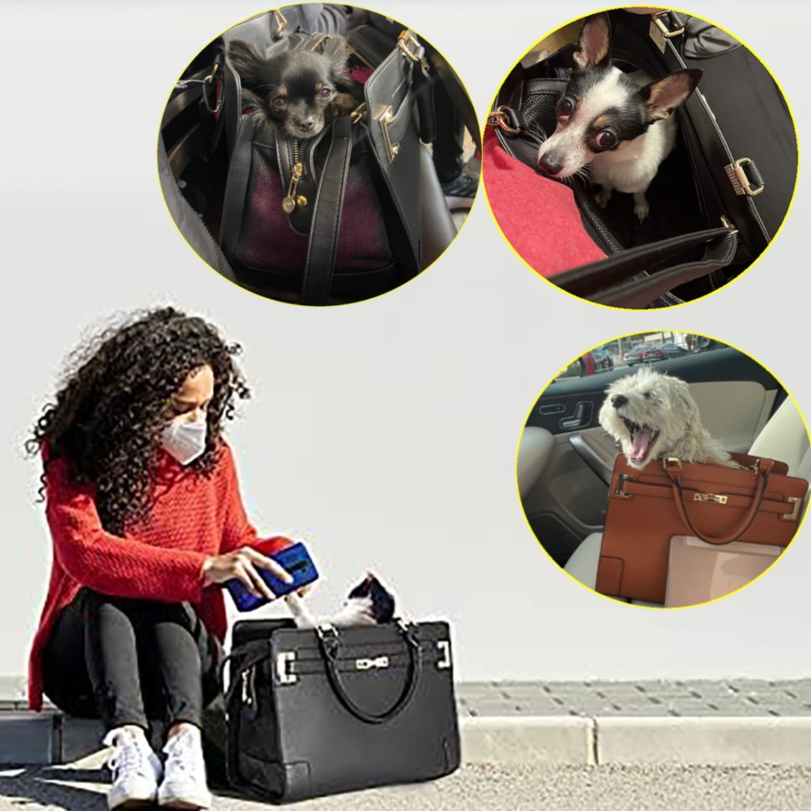 MINSONG Fashion Pet Carrier Dog Cat Carrier Purse Soft-Sided Leather Handbag Pet Tote Bag for Small Dogs Puppy and Cats TSA Airline Approved - Image 3