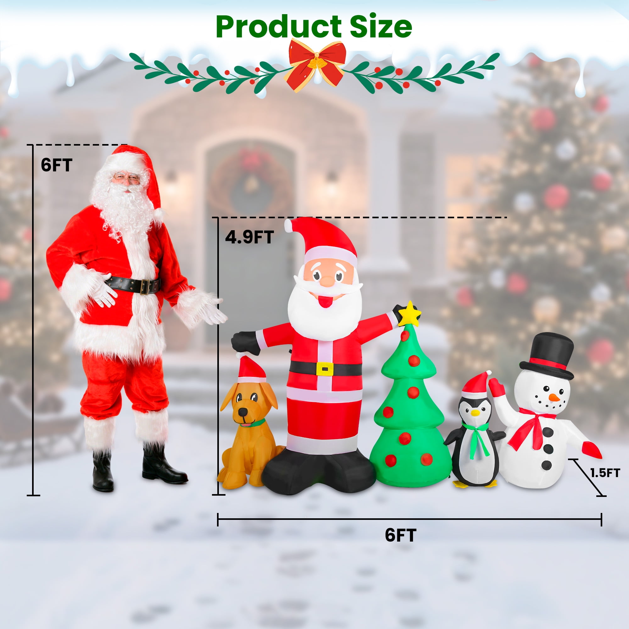 Firstness 6ft Christmas Inflatable,Christmas Blow ups Santa Snowman Xmas Tree Penguin Dog with LED Lights, Outdoor Decoration for Yard Garden Party - Image 8