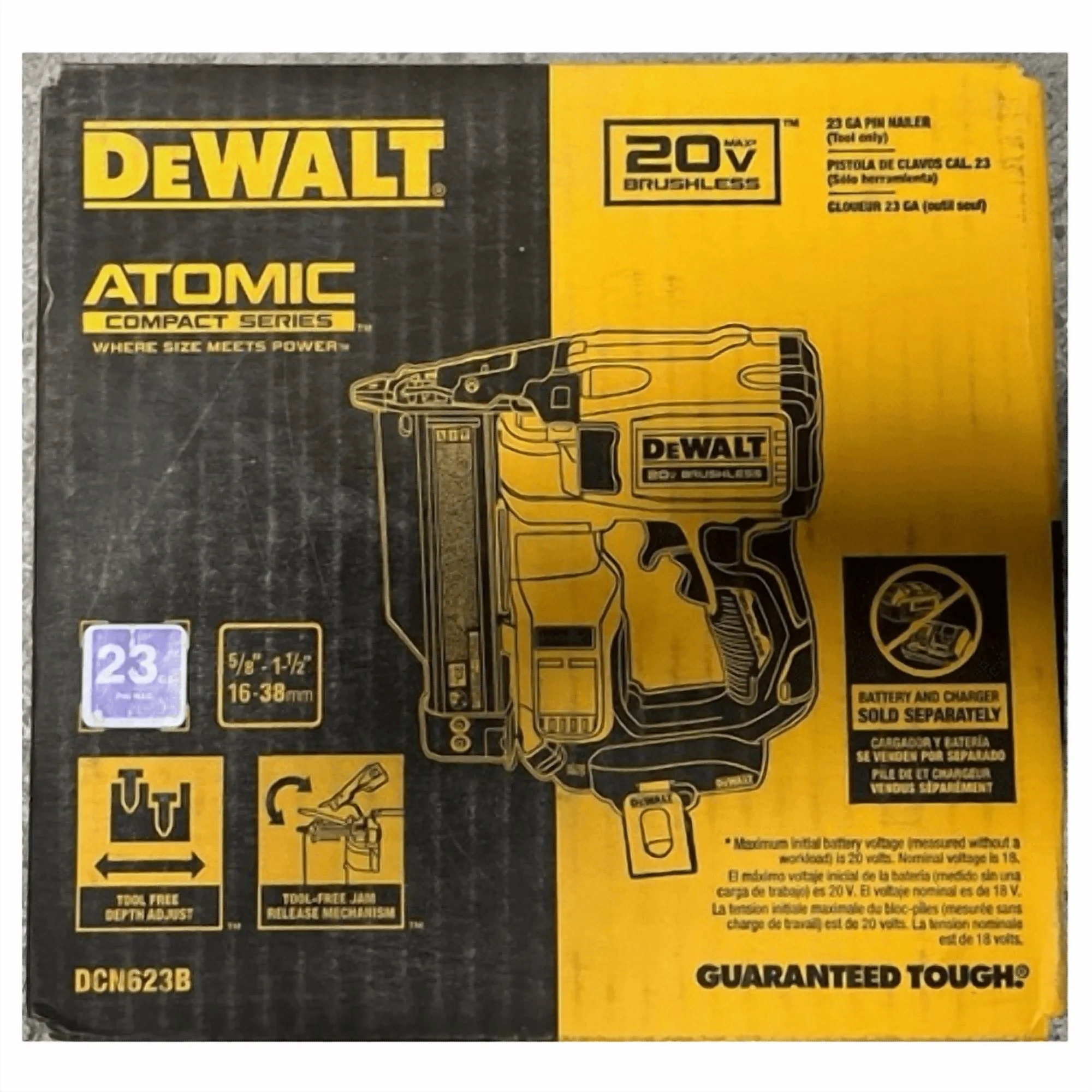 DEWALT ATOMIC Compact Series™ 20V MAX* Brushless Cordless 23 Ga. Pin Nailer (Tool Only) (DCN623B) - Image 2