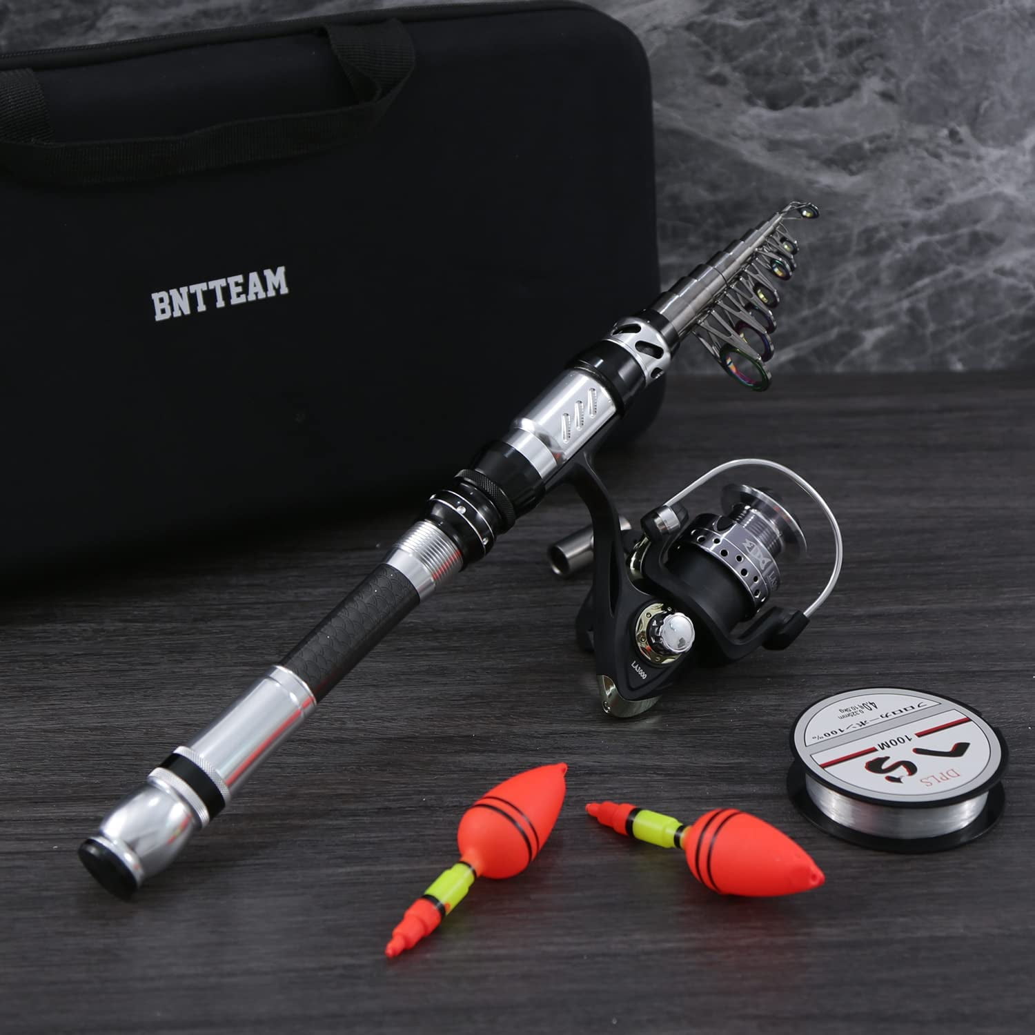 BNTTEAM Portable Fishing Spinning Rod and Reel Combo set Carbon Fiber Fluorescent Rod Tip, with Fishing Lures Line Carrier Bag Kits for Travel Surf Saltwater Freshwater - Image 5