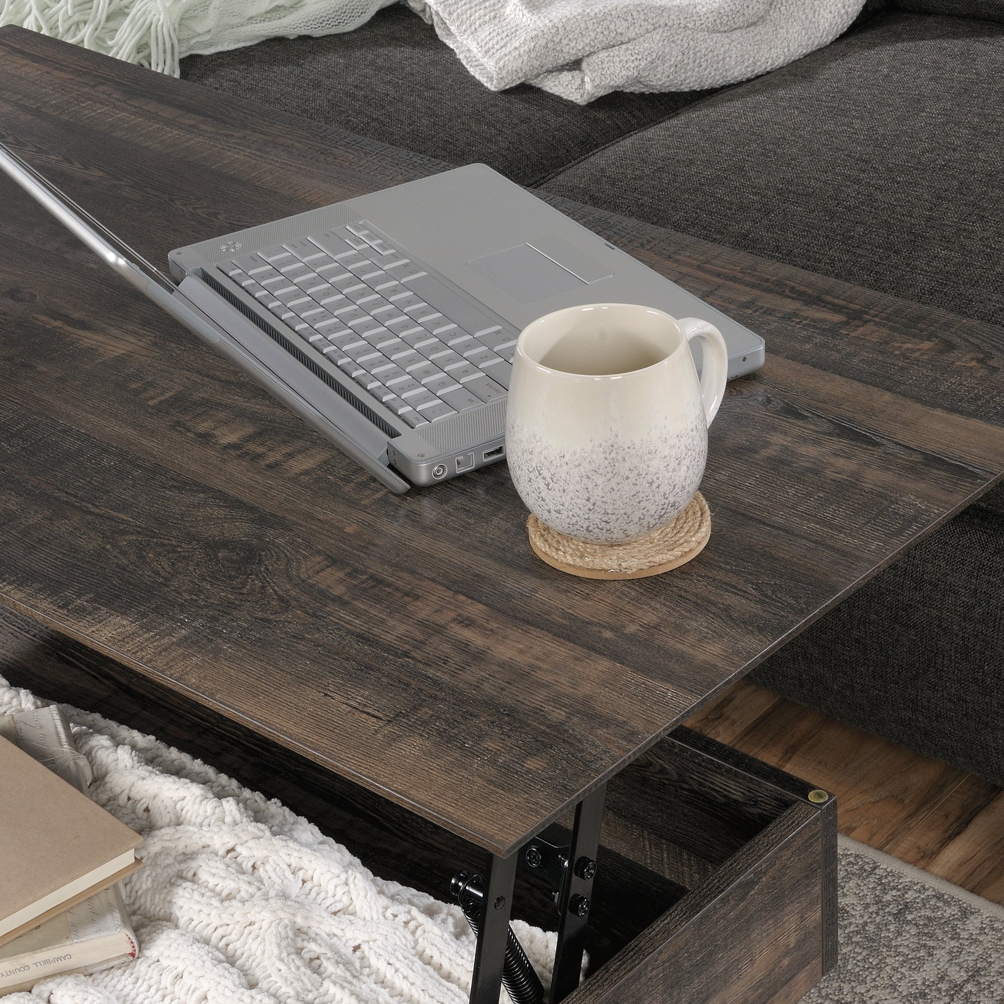 Sauder Canal Street Industrial Lift-Top Coffee Table with Storage, Carbon Oak Finish - Image 5