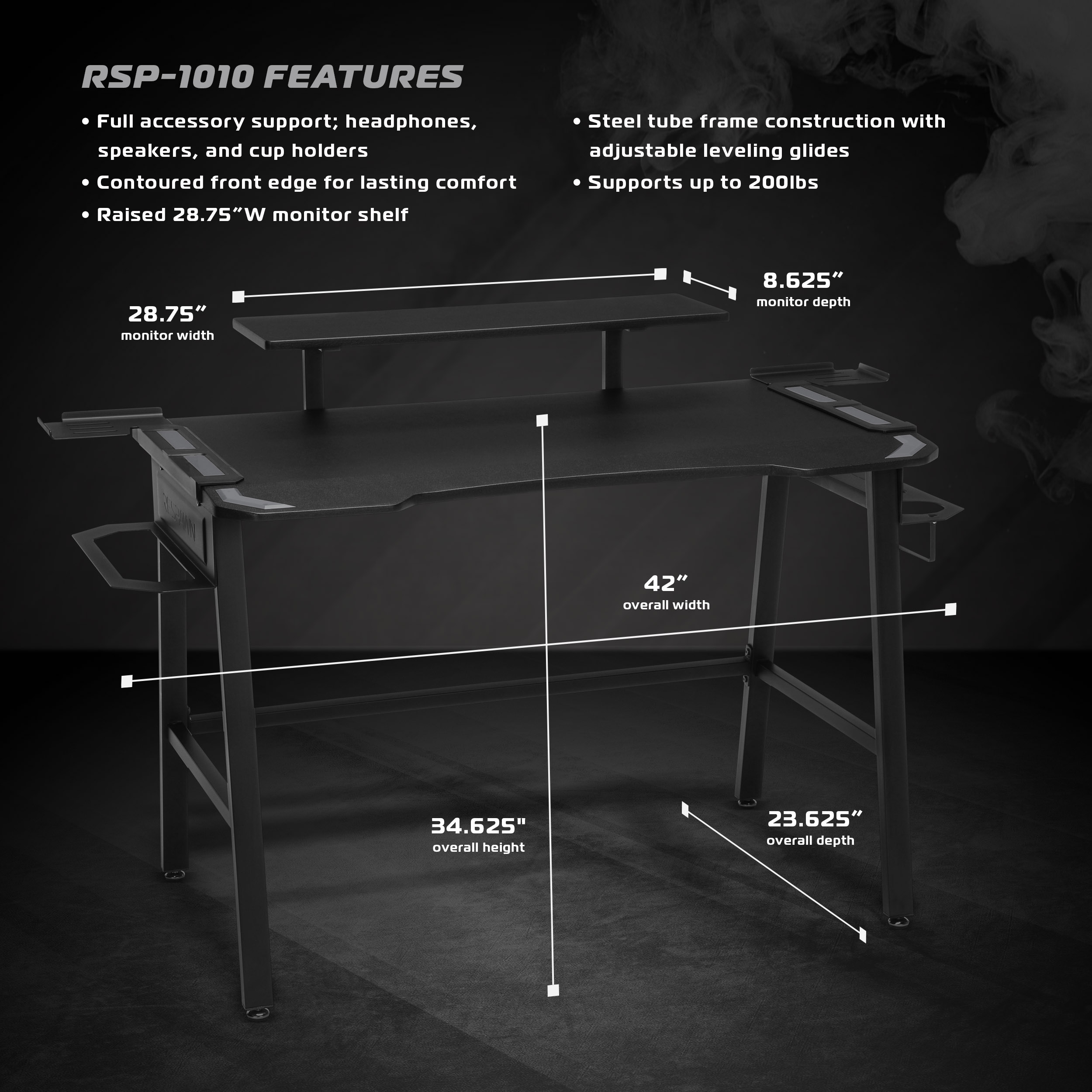 RESPAWN Gaming Chair (RSP-110) and Gaming Desk (RSP-1010) Bundle, eSports Gaming Battlestation, in White/Gray (PKG-W-R02-WH-GRY) - Image 9