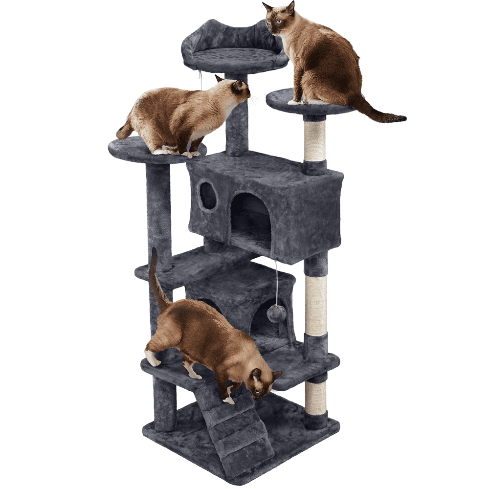Alden Design 54.5" H Double Condo Cat Tree with Scratching Post Tower, Dark Gray - Image 3