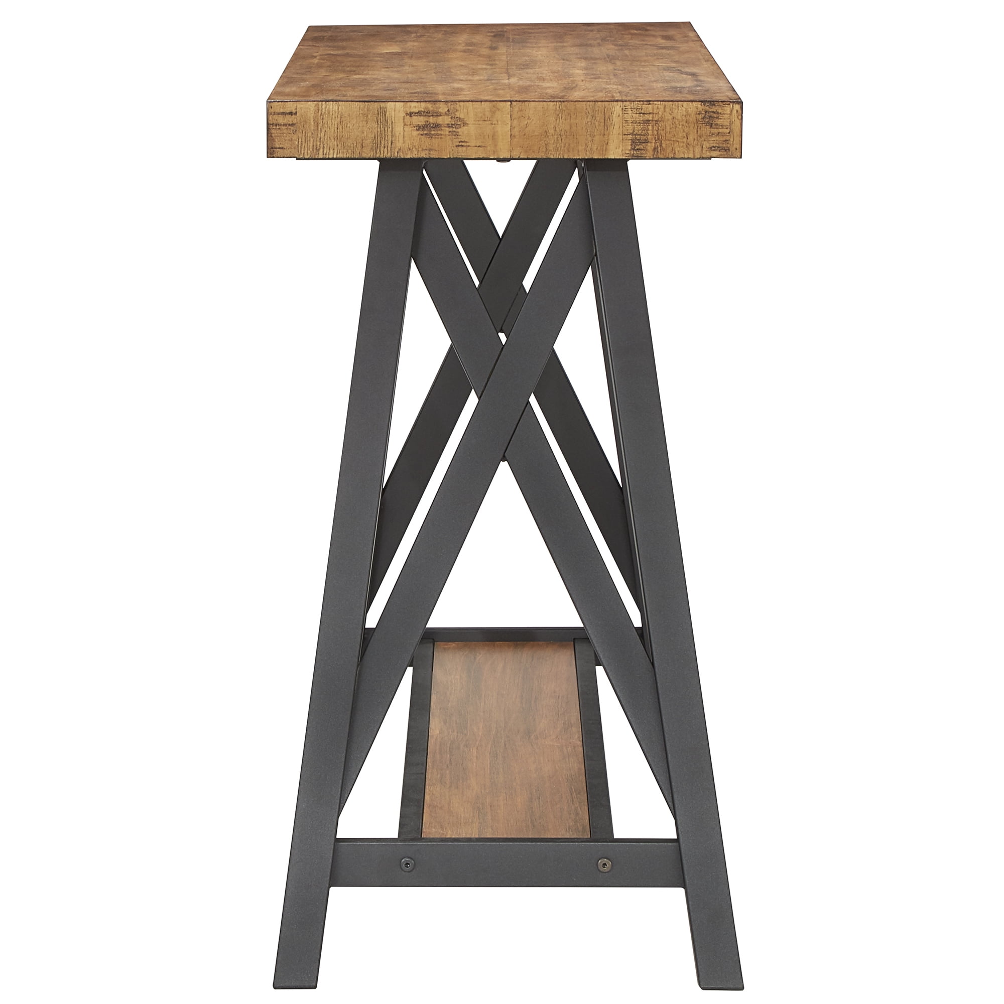 Weston Home Westyn Rustic X Base Wood Console Table with Shelf, Oak - Image 2