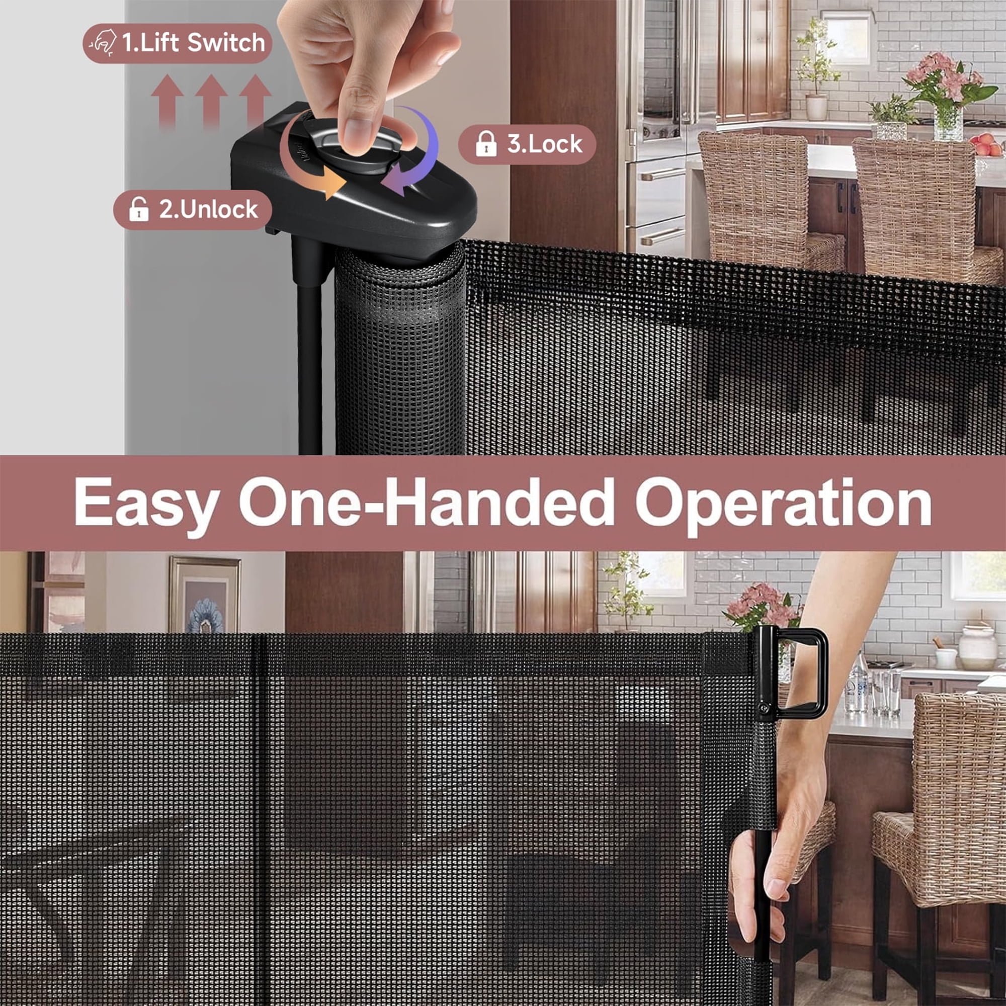 Retractable Baby Gate,HDJ 120 in. Wide x 34 in. Tall Baby Safety Gate for Stairs Doorways,Metal Dog Gate,Extra Wide,Black - Image 5