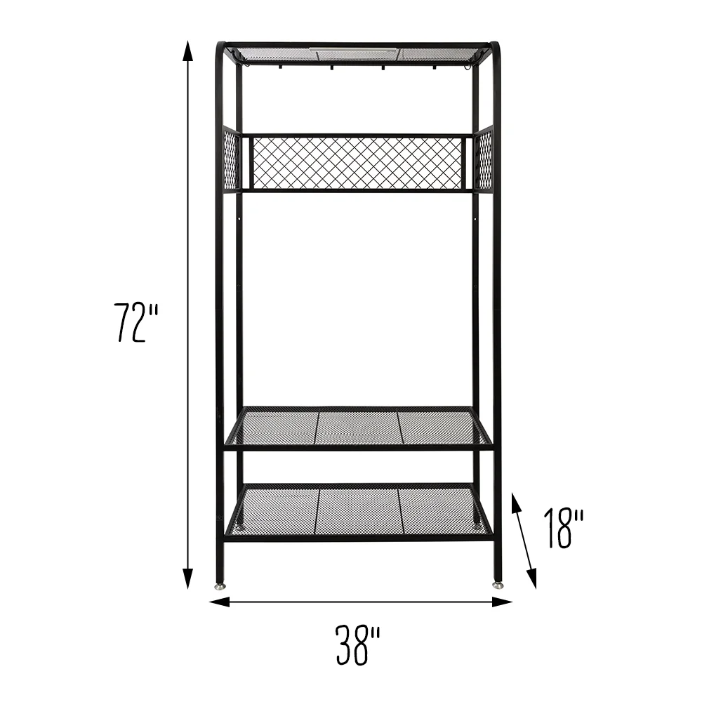 Honey-Can-Do 3-Shelf Steel Storage Shelves with Hanging Bar, Hooks, and Light, Black, Holds up to 75 lb per Shelf - Image 5
