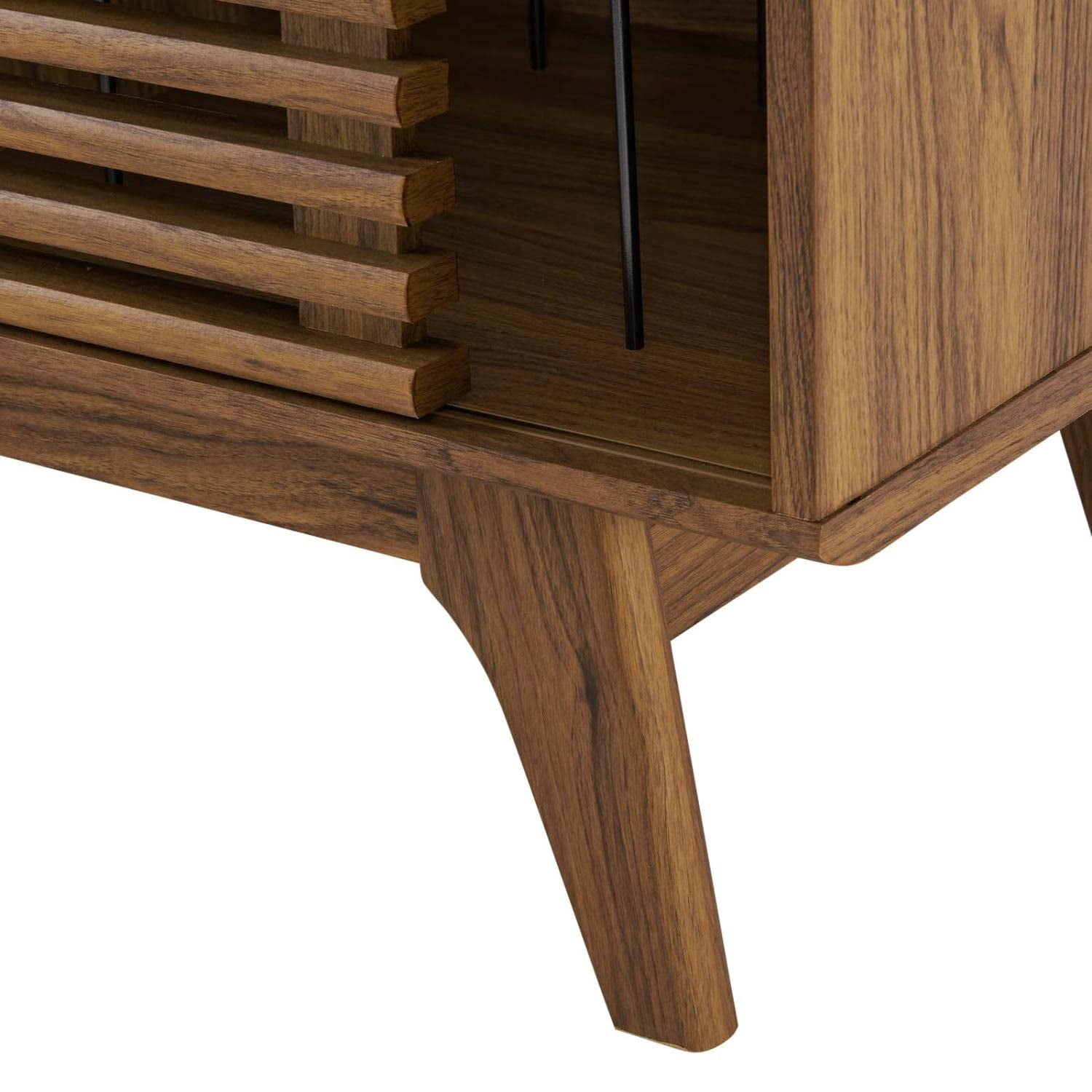 Modway Render Wood & Vinyl Record Display Stand with Sliding Door in Walnut - Image 3