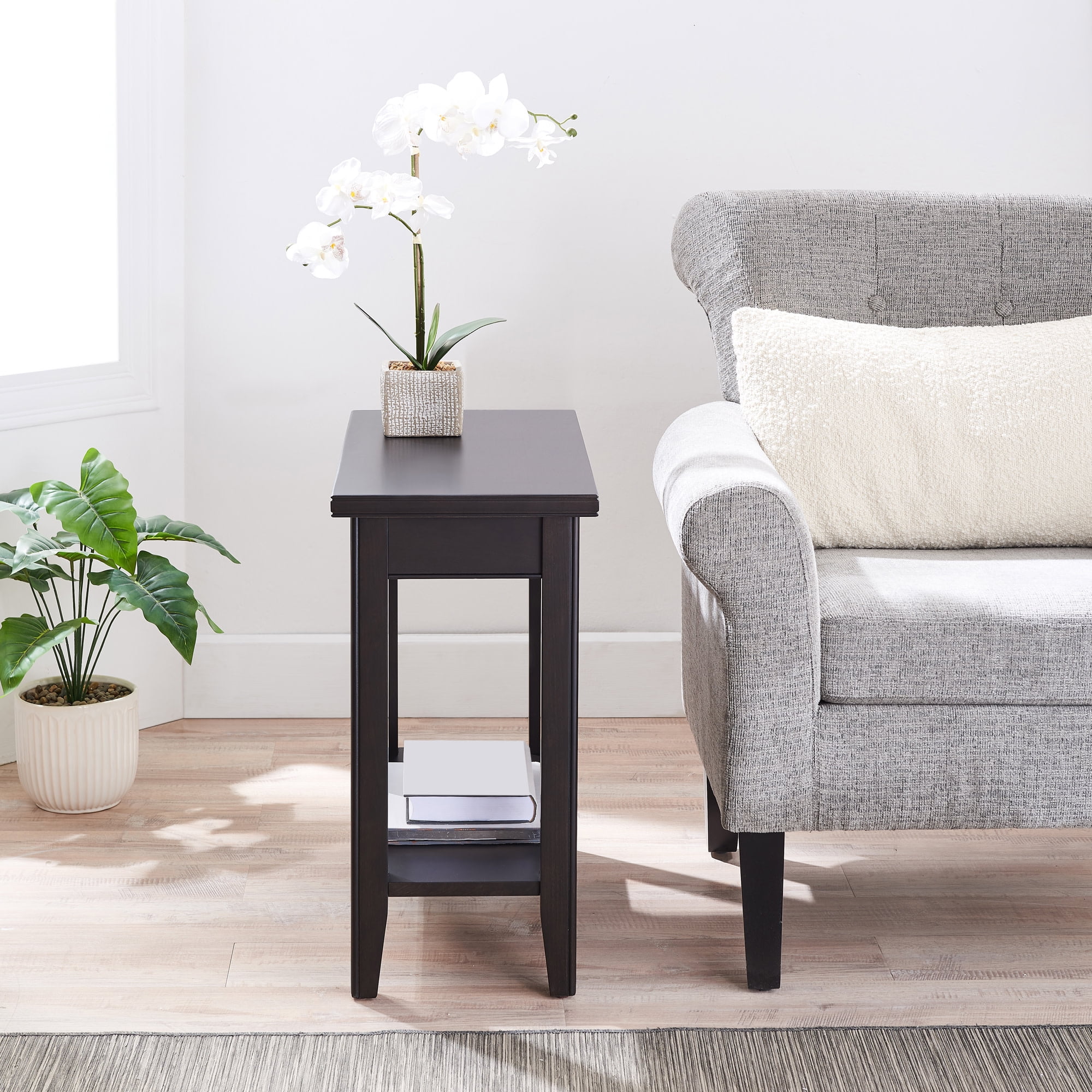 Leick Home Solid Wood Laurent 12" Narrow End Table with Shelf, Black - Image 5