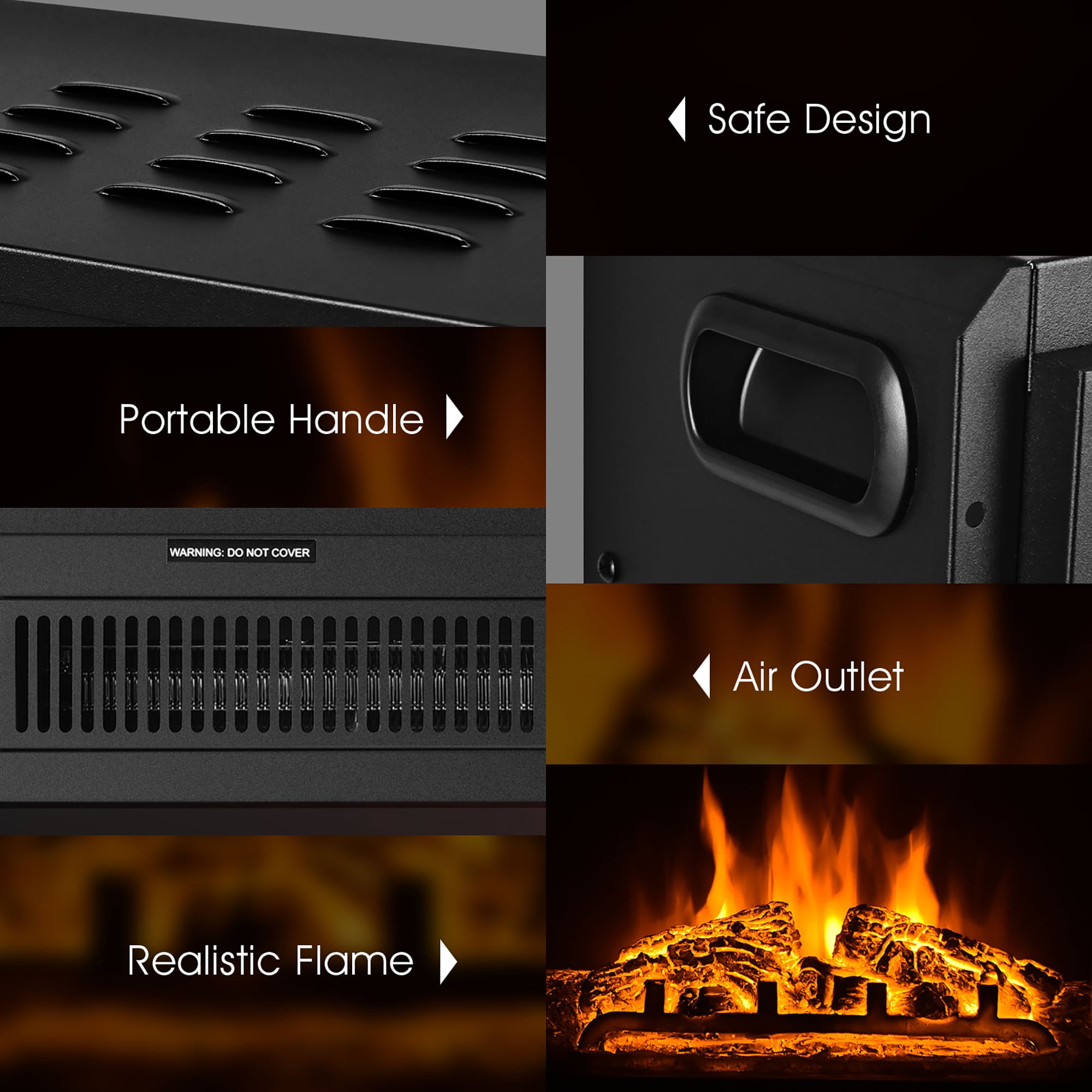 Costway 18'' Electric Fireplace Insert Freestanding & Recessed Heater Log Flame Remote - Image 6