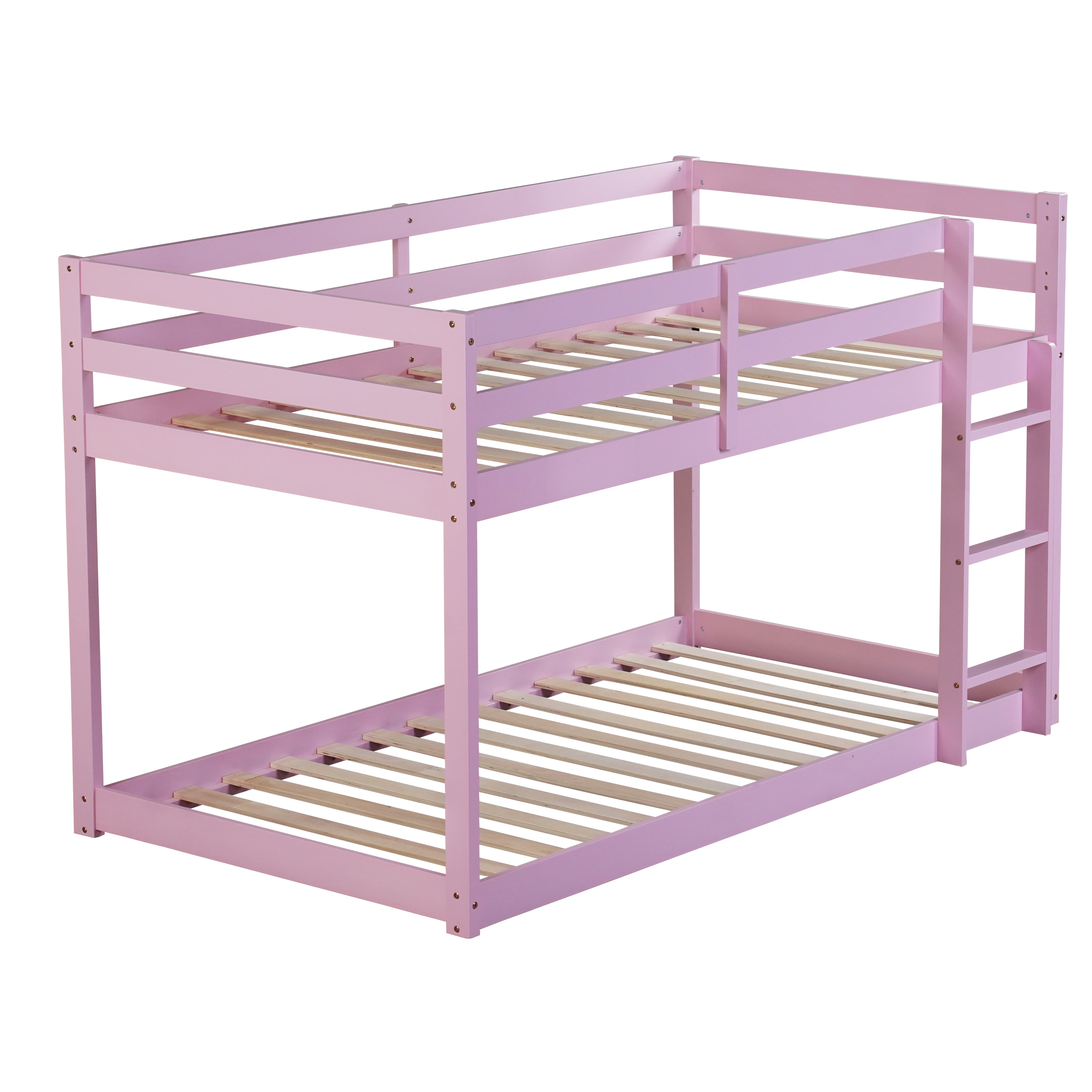 Miniyam Twin over Twin Bunk Bed with Ladder for Kids and Teens, Light Pink - Image 4