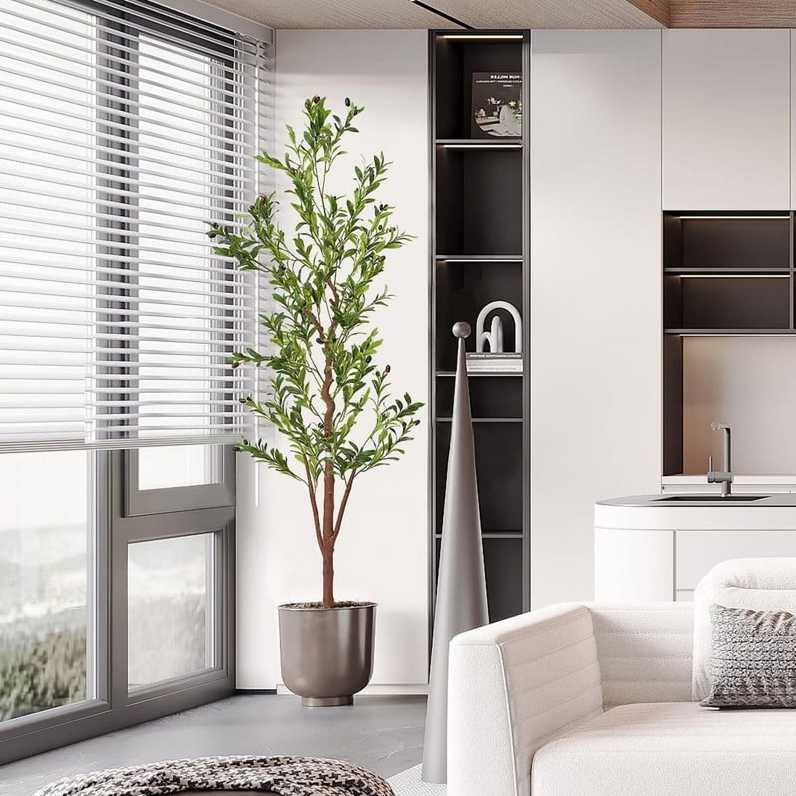 Hawsaiy 6FT Artificial Olive Tree with Natural Wood Trunk, Realistic Leaves & Fruits for Modern Home Office Living Room Decor - Image 7