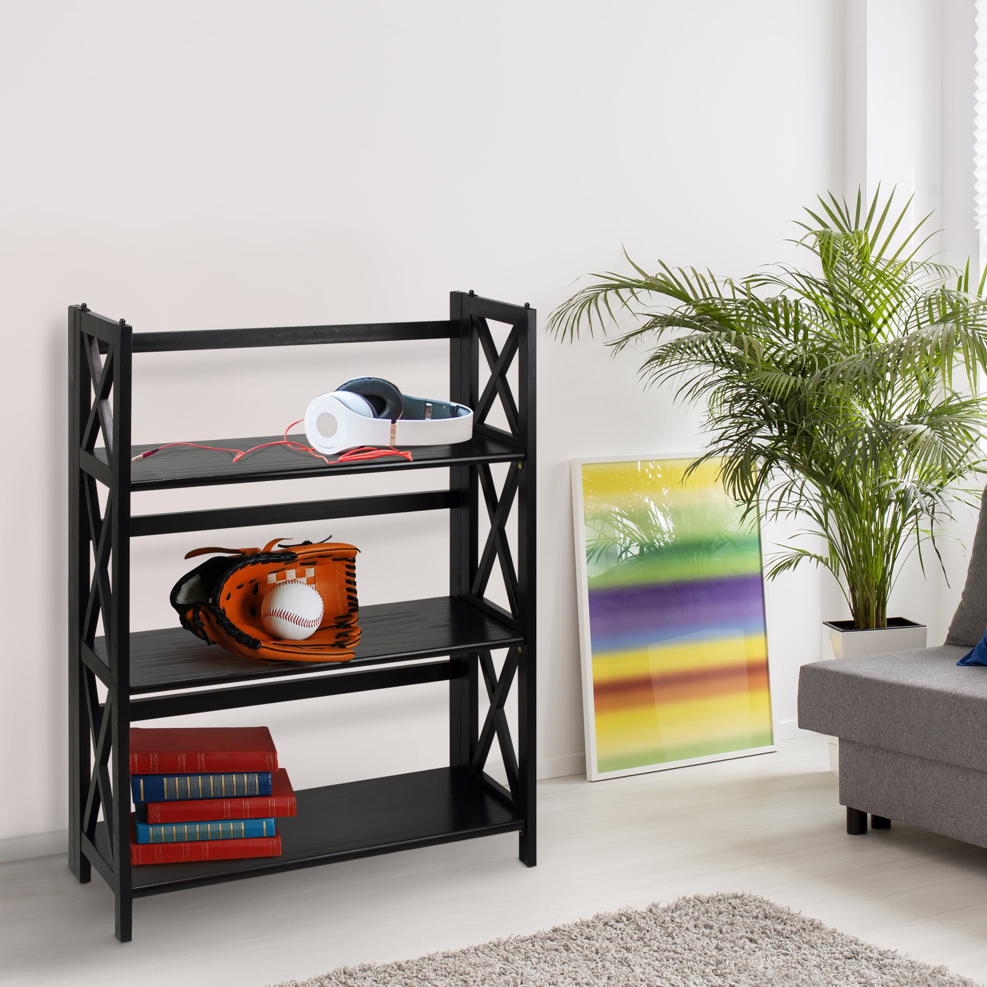 Casual Home Montego 3-Shelf Folding Bookcase -Black - Image 21