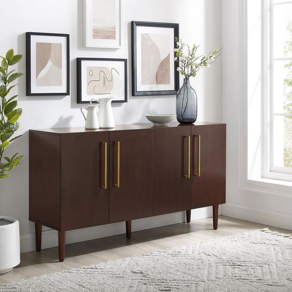 Crosley Furniture Everett 2 Large Cabinets Modern Wood Sideboard in Mahogany - Image 5