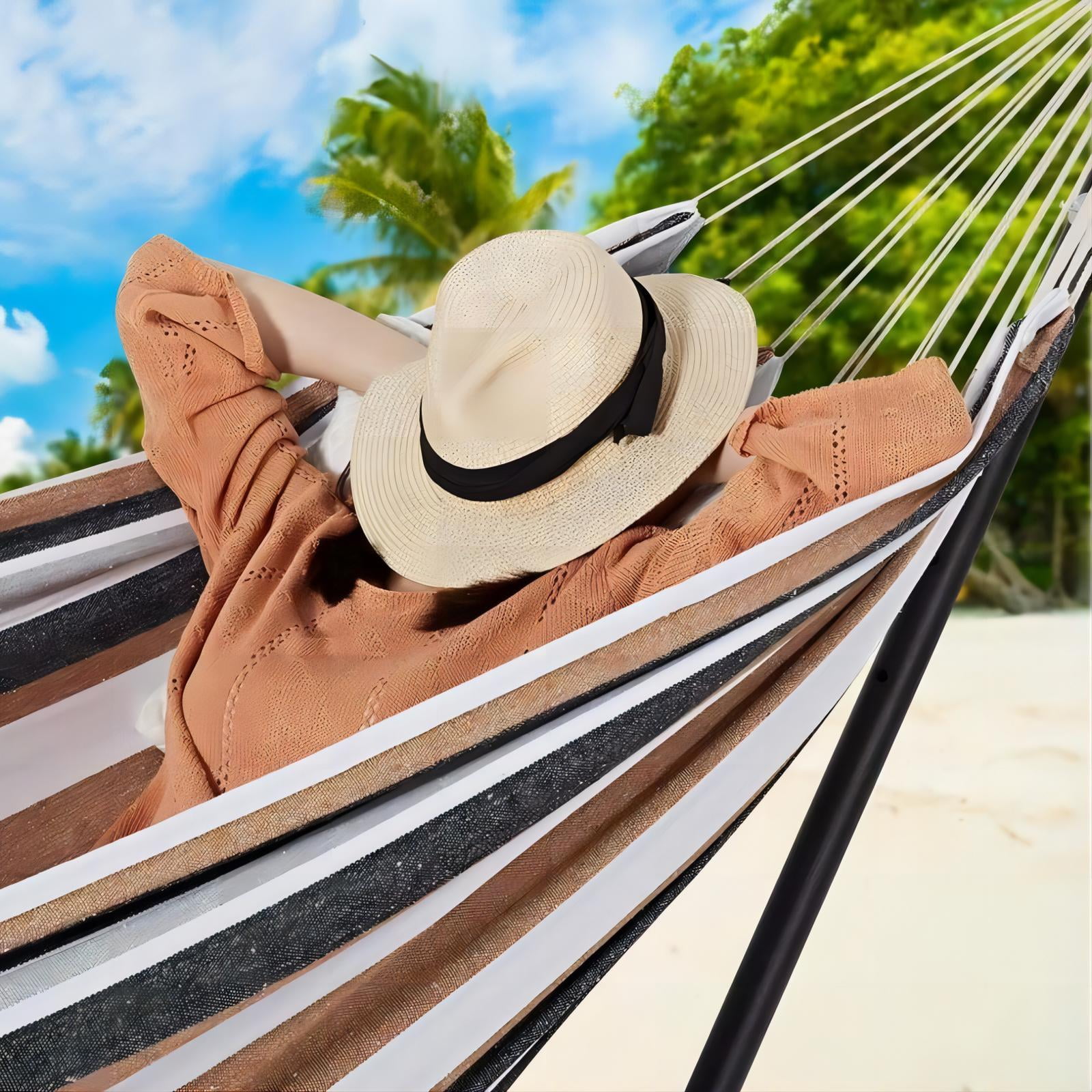 Vebreda 2-Person Brazilian-Style Cotton Double Hammock with Stand Set w/ Carrying Bag - Brown - Image 6