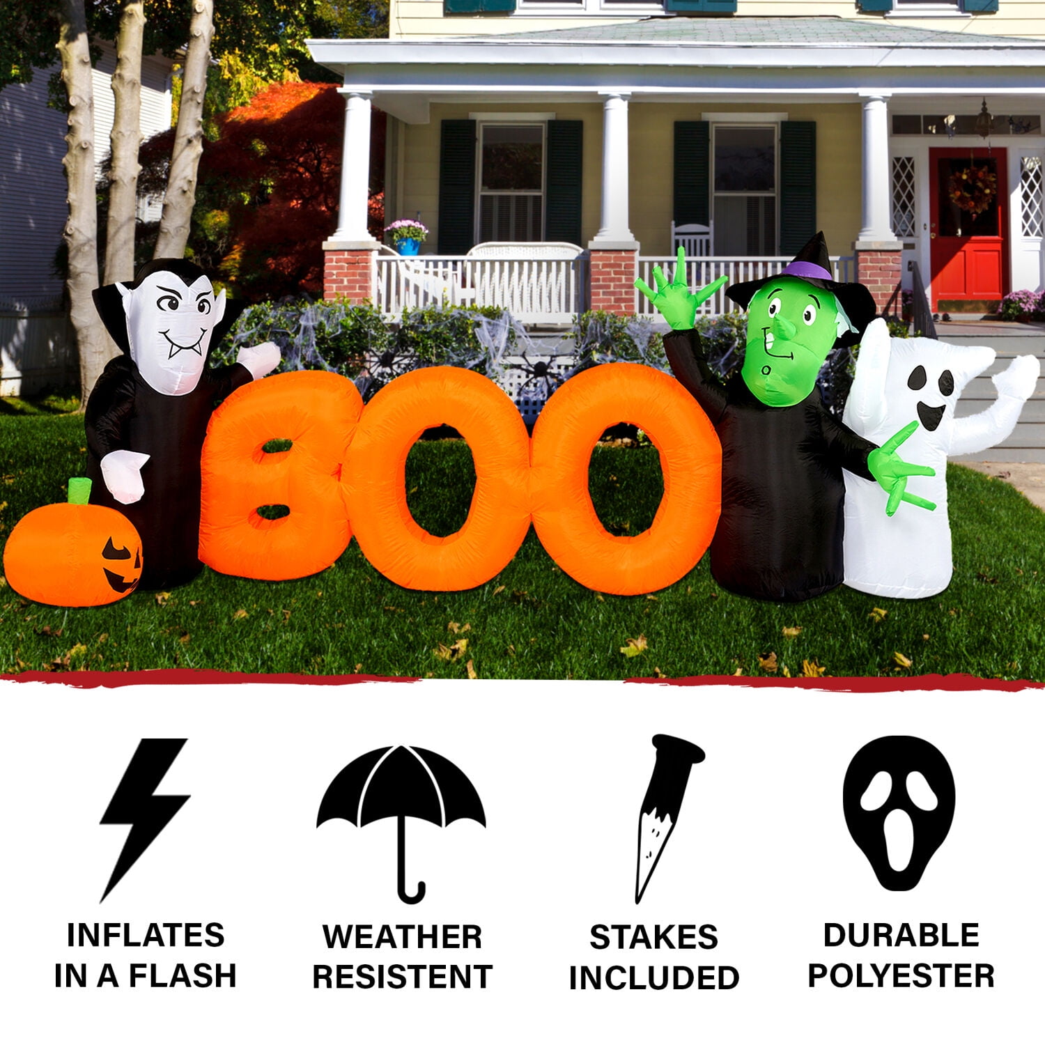 Haunted Hill Farm 10 ft Wide BOO Sign with Lights Halloween Blow Up Inflatable, HIBOOSGN101-L - Image 7