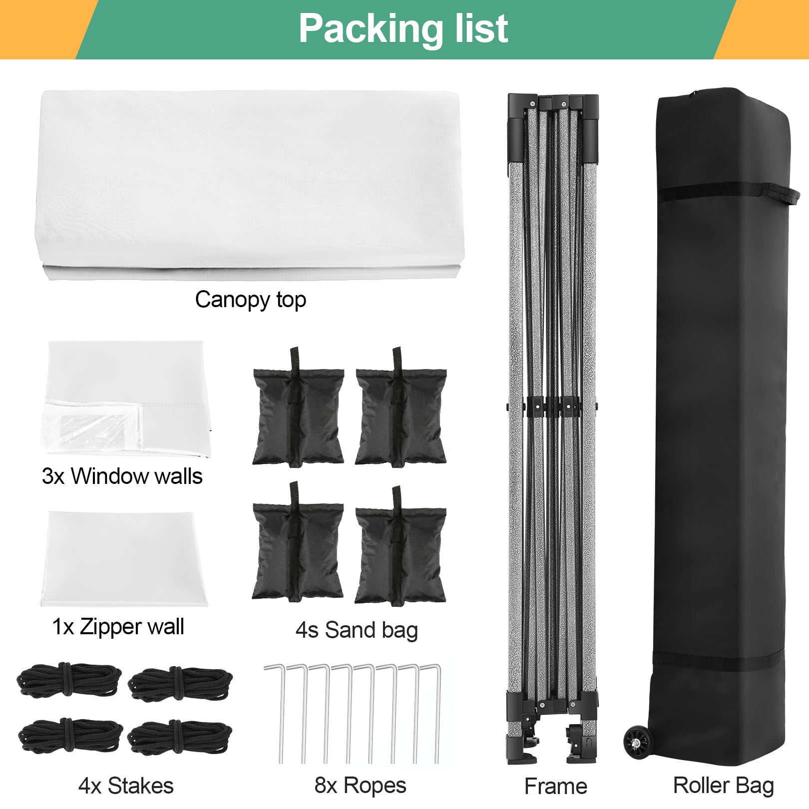 COBIZI 10x10 Pop up Canopy Commercial Heavy Duty Canopy Tent with 4 sidewalls Easy Up Outdoor Party Tent Instant Canopy All Season Windproof & Waterproof Canopy with Roller Bag,White(Frame Thickened) - Image 7