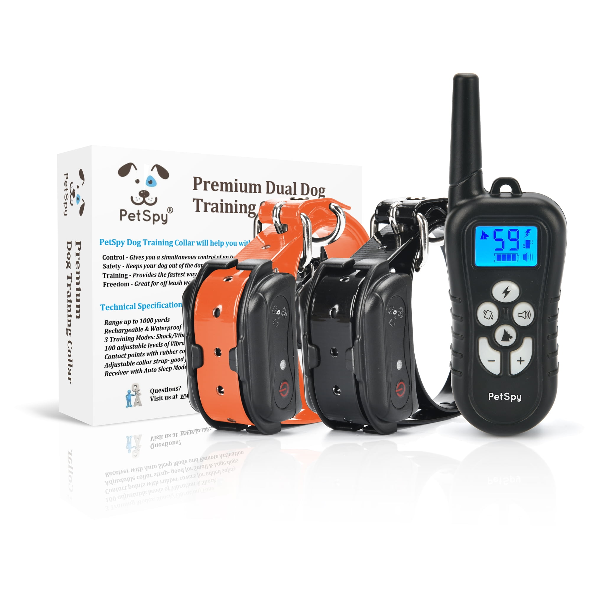 PetSpy Dual Dog Training Shock Collar for 2 Dogs with Beep, Vibration and Electric Shocking, Rechargeable and Waterproof E-Collar Remote Trainer - Image 7