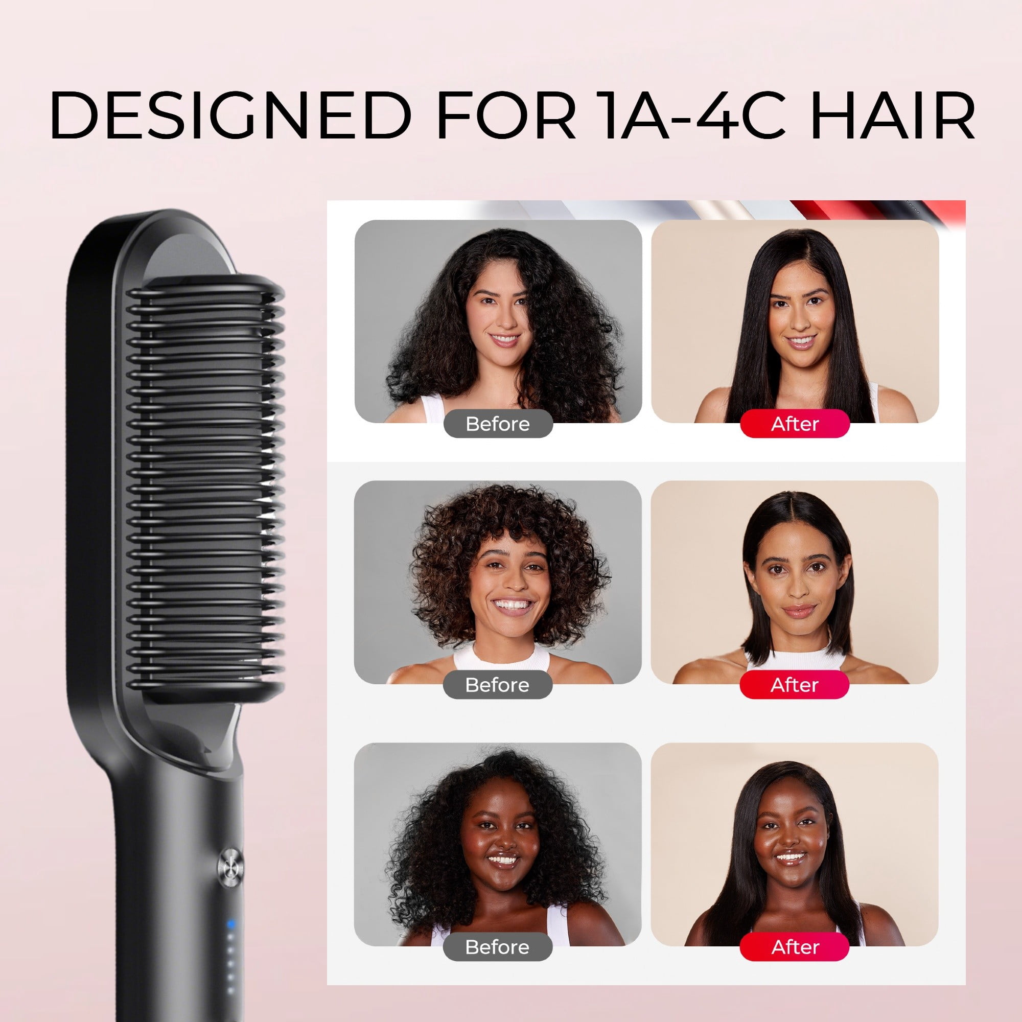 TYMO RING Hair Straightener Brush, Anti-Scald Ceramic Heated Straightening Flat Iron Comb, Frizz Control & Smooth Shine, Dual Voltage, Black, with Travel Bag - Image 5