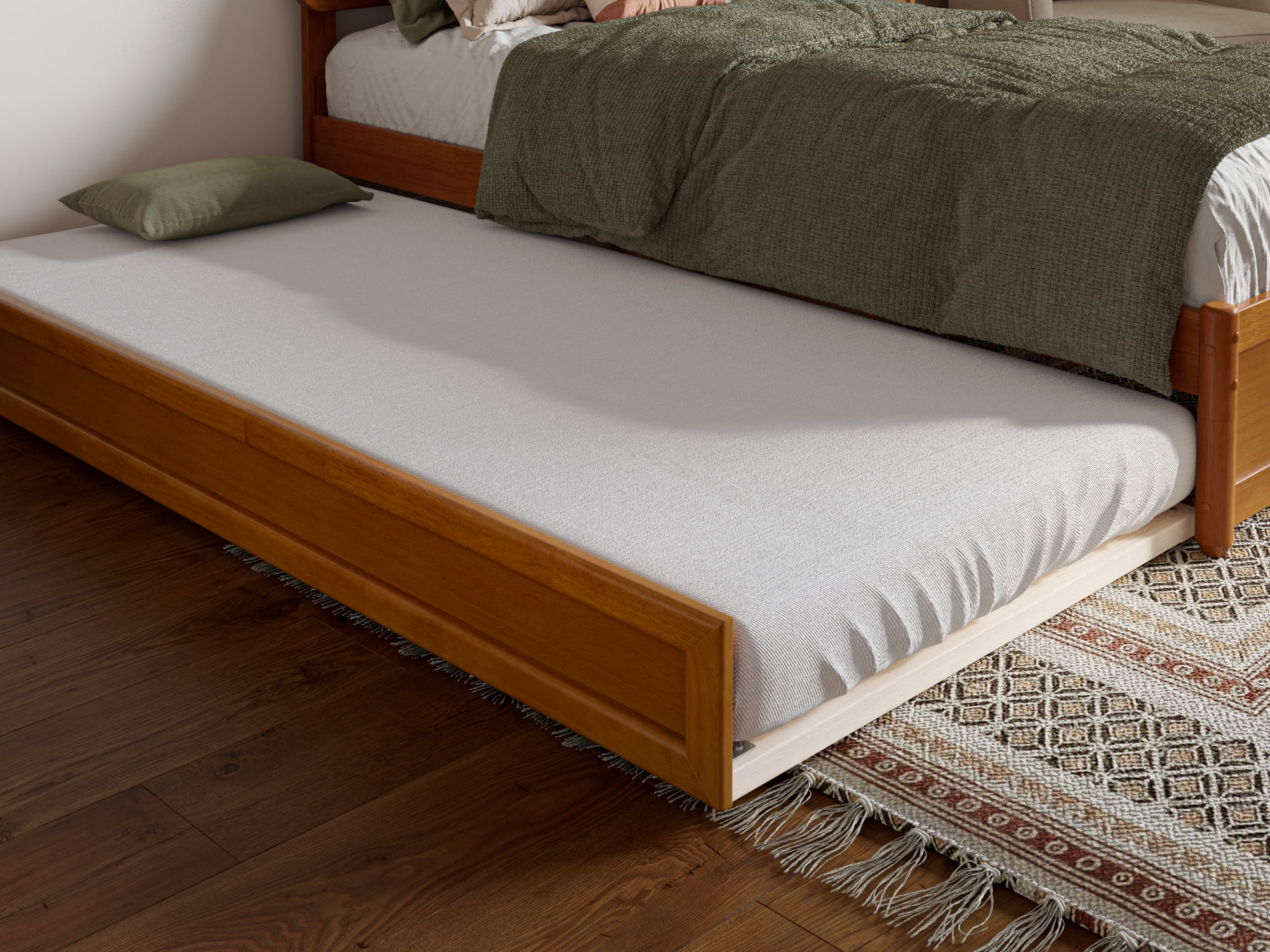 AFI Lylah Full Wood Platform Bed with Panel Footboard and Twin Trundle, Light Toffee - Image 7