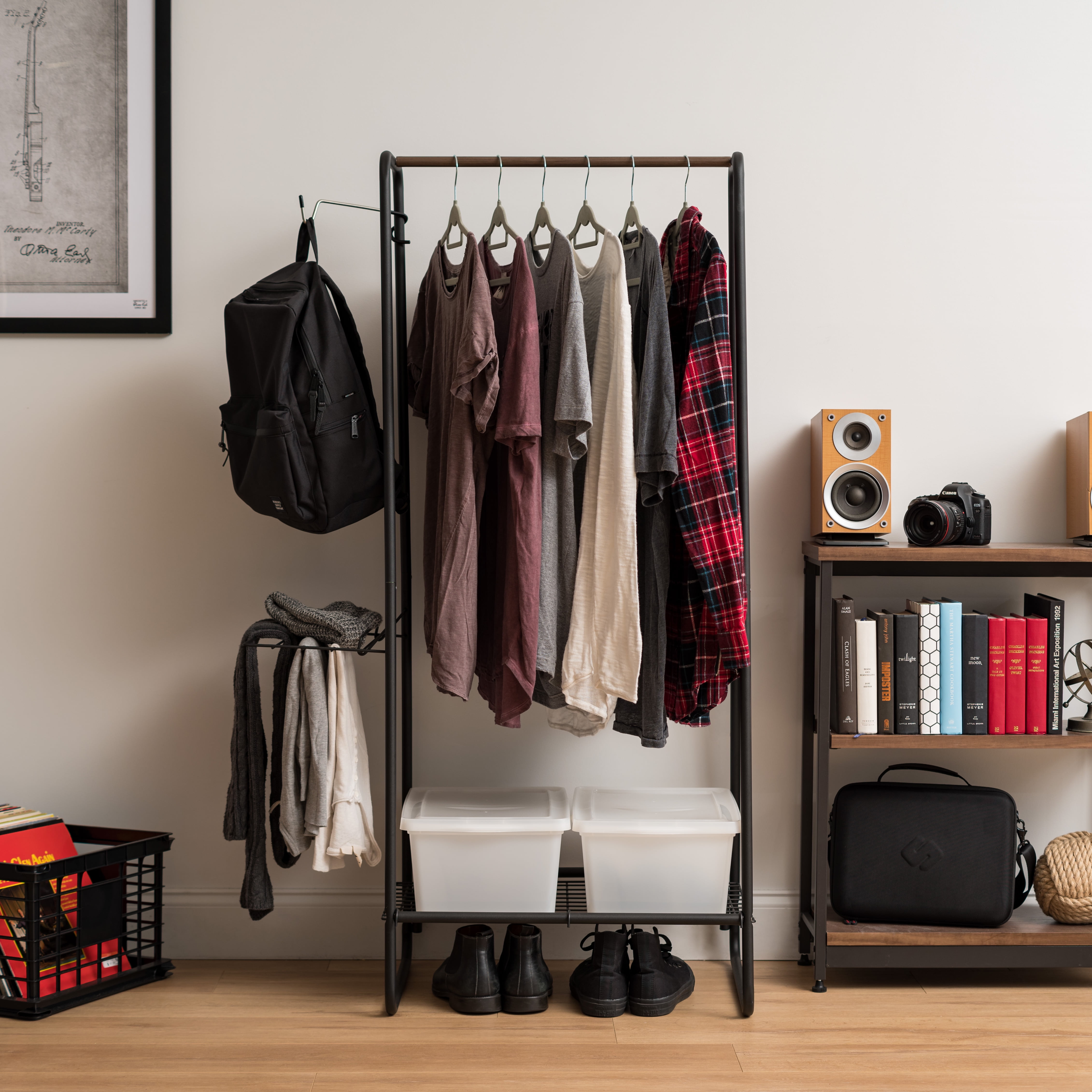 IRIS USA Clothes Rack with 2 Metal Shelves, Freestanding Clothing Racks for Hanging Clothes, Easy to Assemble, Standing Metal Sturdy Garment and Accessories Rack, Small Space Storage Solution, Black - Image 4