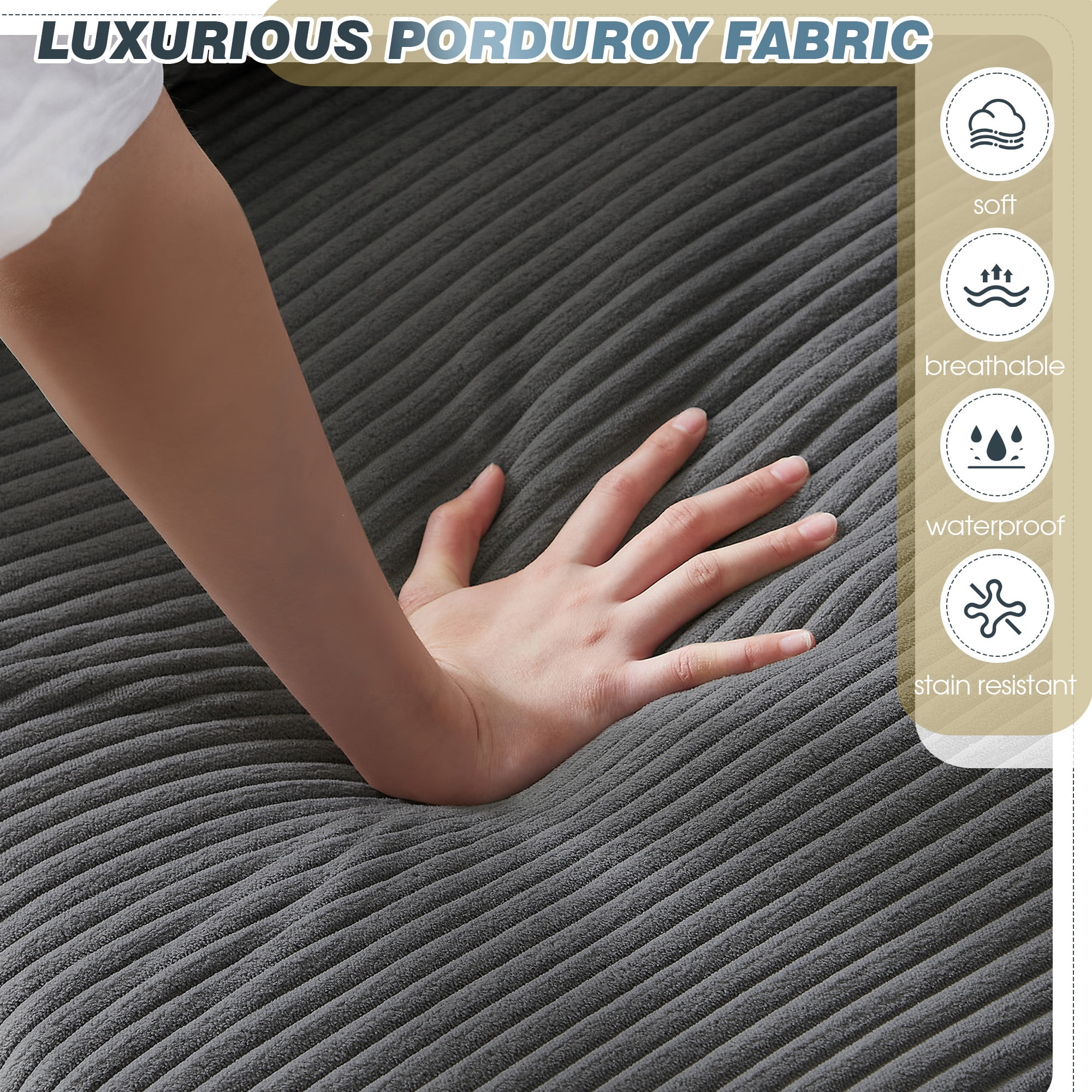 Lunale Oversized Lounge Chair & Ottoman Set - 45.5" Cloud Corduroy Accent Armchair with USB/Cup Holder for Modern Living/Bedroom, Dark Gray - Image 8