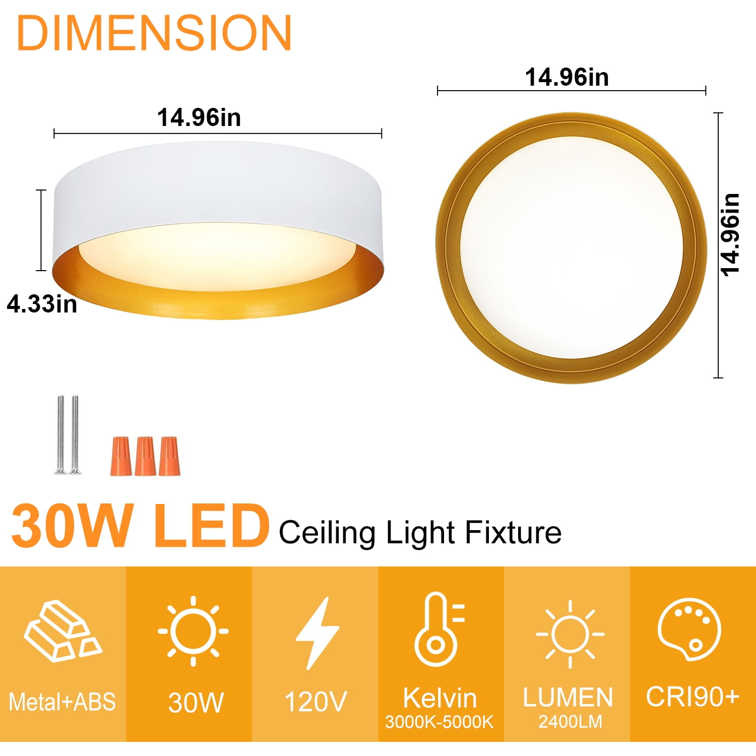 Depuley 15" 1 Light LED Flush Mount Ceiling Light Modern Dimmable Close to Ceiling Light for Living Room Bedroom Kitchen Dining, Matte White with Gold Inside, Bulb Included - Image 8