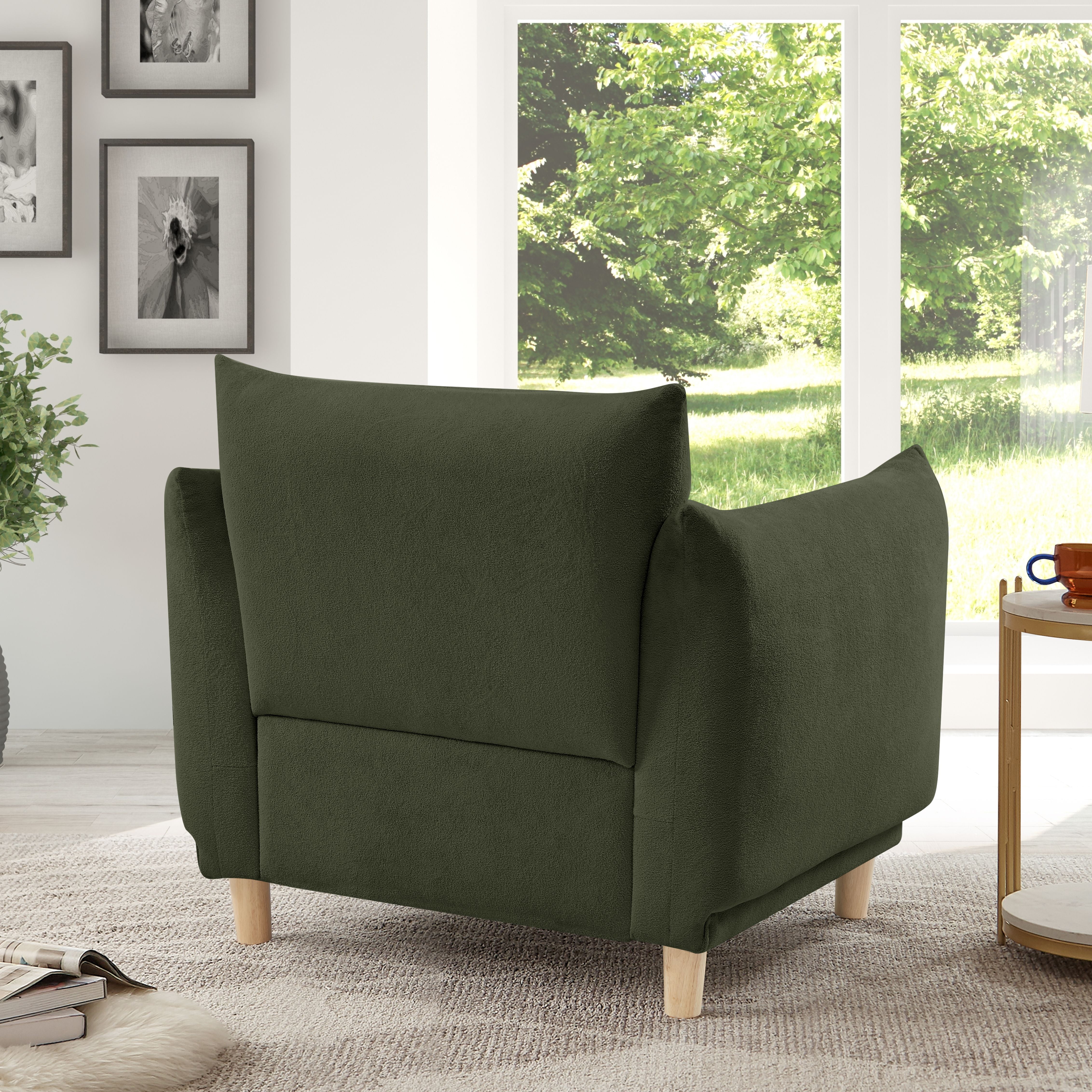 Oversize Accent Chairs for Living Room,Comfy Towelling Fabric Upholstered Armchair,Mid Century Modern Reading Arm Chair Single Sofa Chair with Wood Legs for Living Room Bedroom Playroom,Dark Green - Image 7