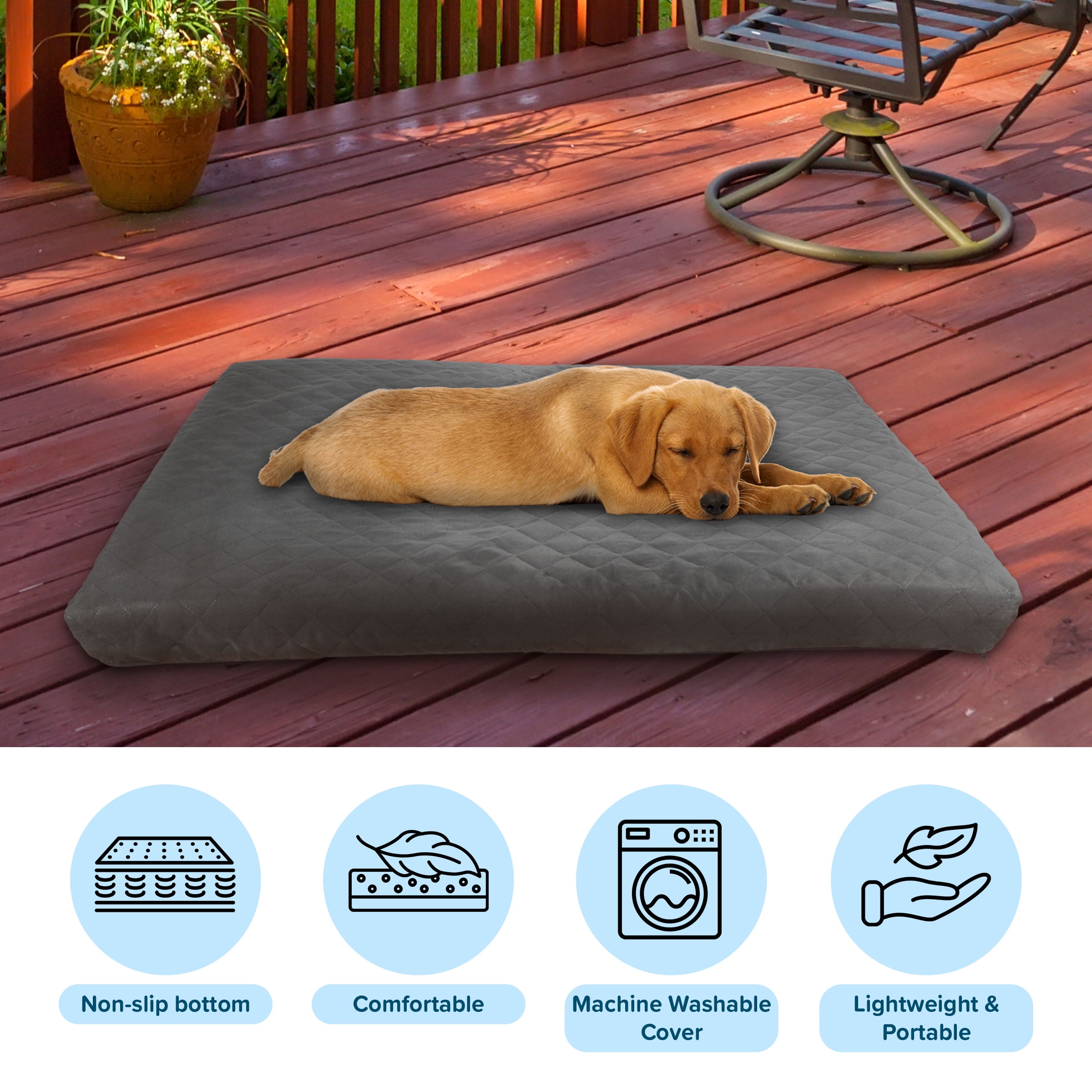 PETMAKER 36in Water-Resistant Dog Bed with Removable Washable Cover (Gray) - Image 6