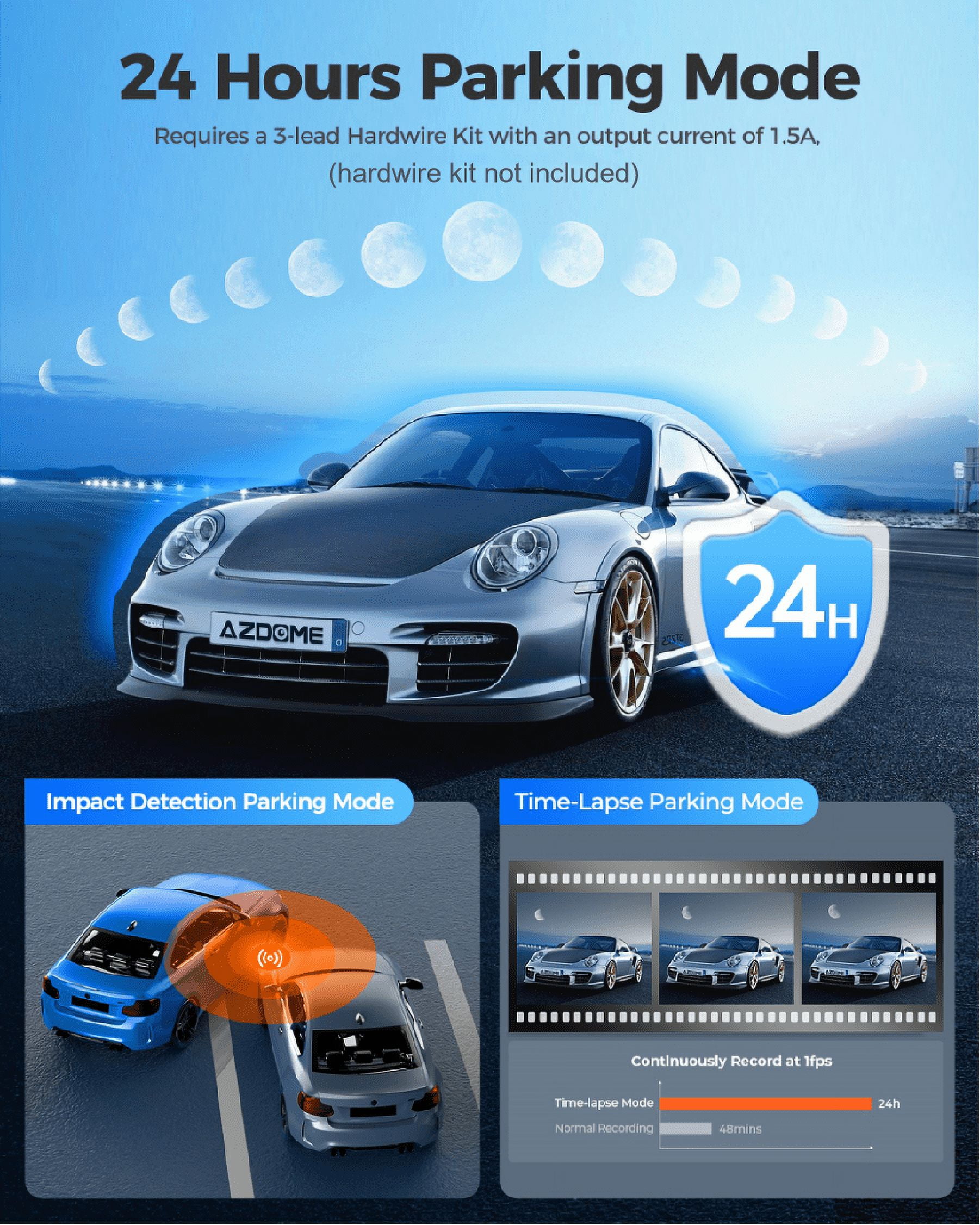 AZDOME Car Dash Cam 3 Channel, 5K Dash Camera Front and Rear Inside 4K+1080P+1080P, Dashcam with WiFi & 64GB Card, IR WDR Night Vision, 4" Touchscreen GPS 24H Parking Mode G-Sensor Loop Recording - Image 7