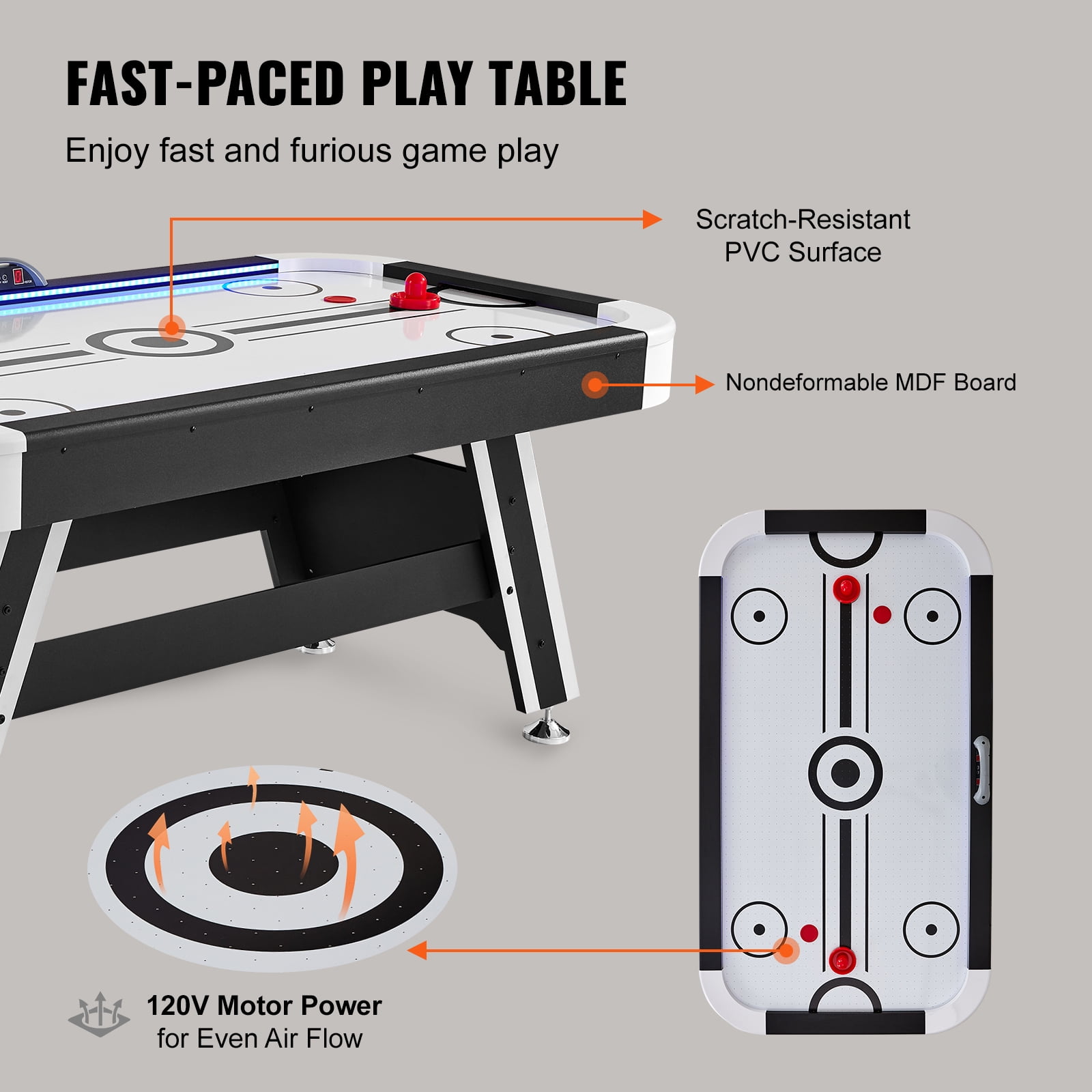 KFFKFF Pneumatic Hockey Table, 72" Domestic Hockey Game for Children and Grown-ups, Illuminated Athletic Hockey Match with 2 Discs, 2 Handlers, and Digital Scoring Mechanism, Recreational Gaming Kit - Image 3