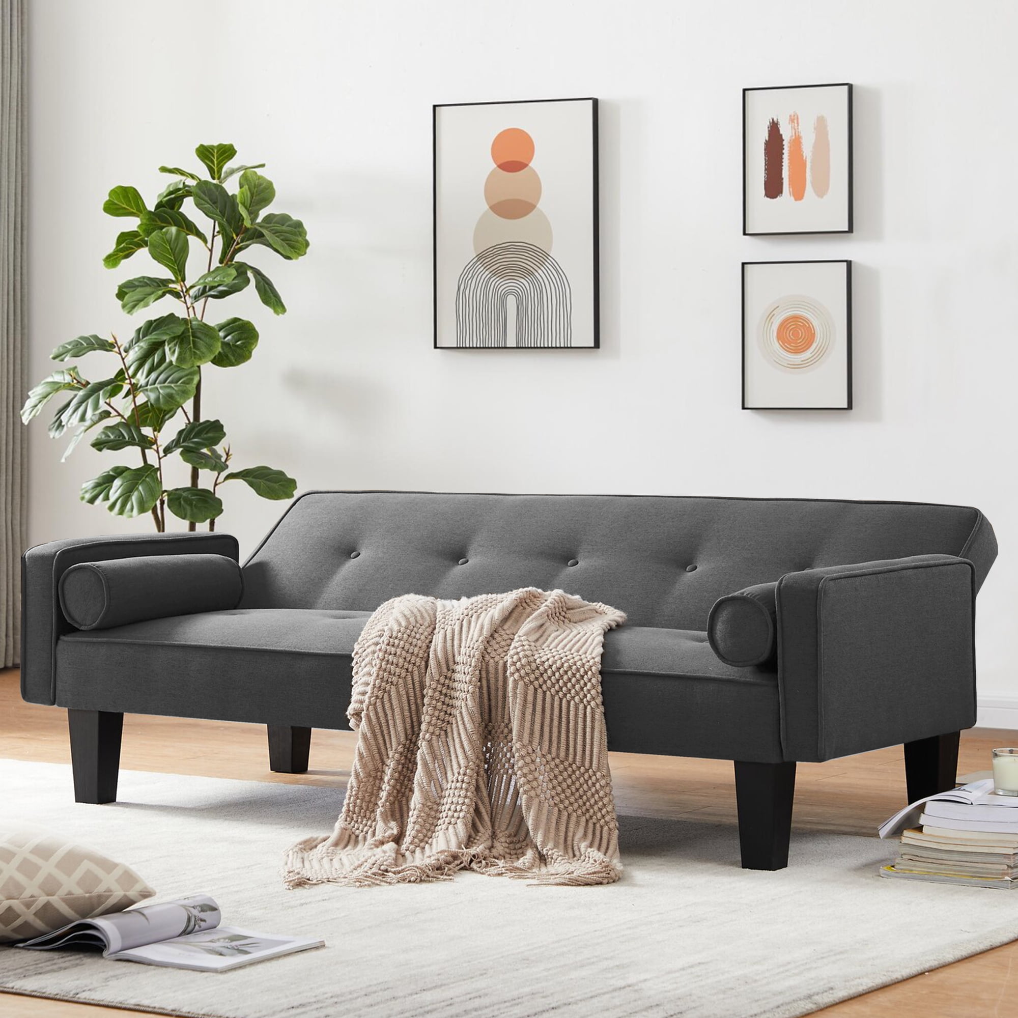 Convertible Futon Sofa Bed,Gray Upholstered Futon Couch Fabric Sleeper Sofa for Living Room Apartment - Image 6