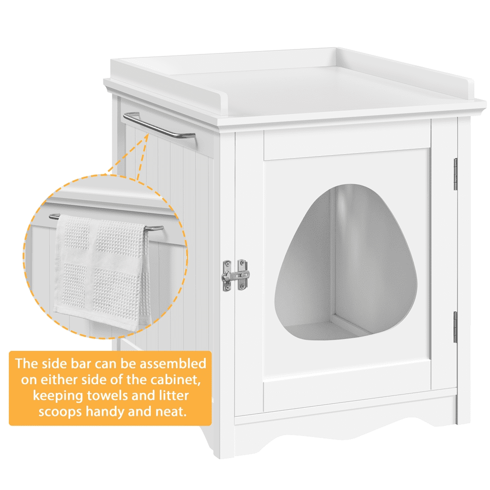 Alden Design Indoor Wooden Cat Litter Box Furniture Enclosure, White - Image 2