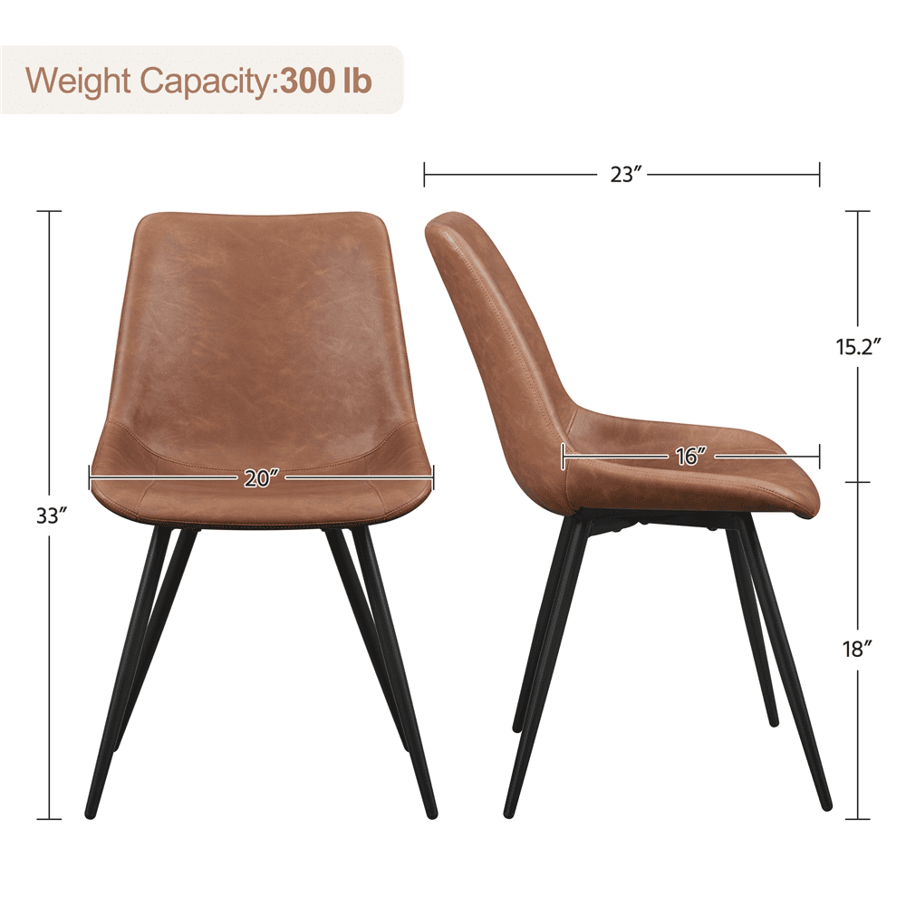 Alden Design 2PCS Faux Leather Dining Chairs with Metal Legs for Dining Room, Brown - Image 4