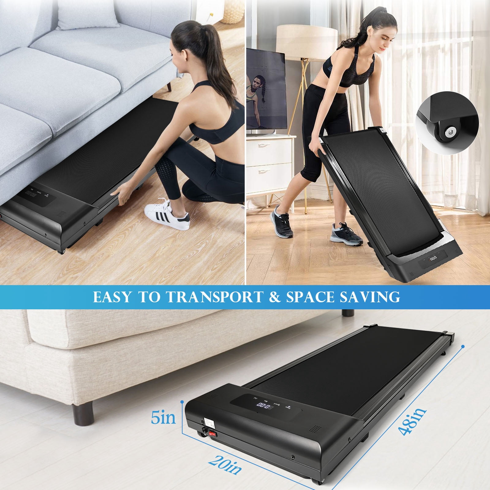 Walking pad Treadmill, 2 in 1 Portable Walking Treadmill, Under Desk Treadmill for Home Office Walking Treadmill with LED Display and Remote Control - Image 6