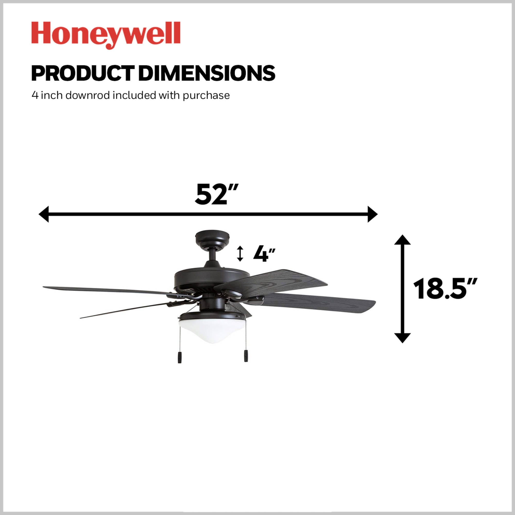 Honeywell Belmar 52" Bronze Indoor/Outdoor Ceiling Fan with 5 Blades, Light Kit, Pull Chains & Reverse Airflow - Image 4