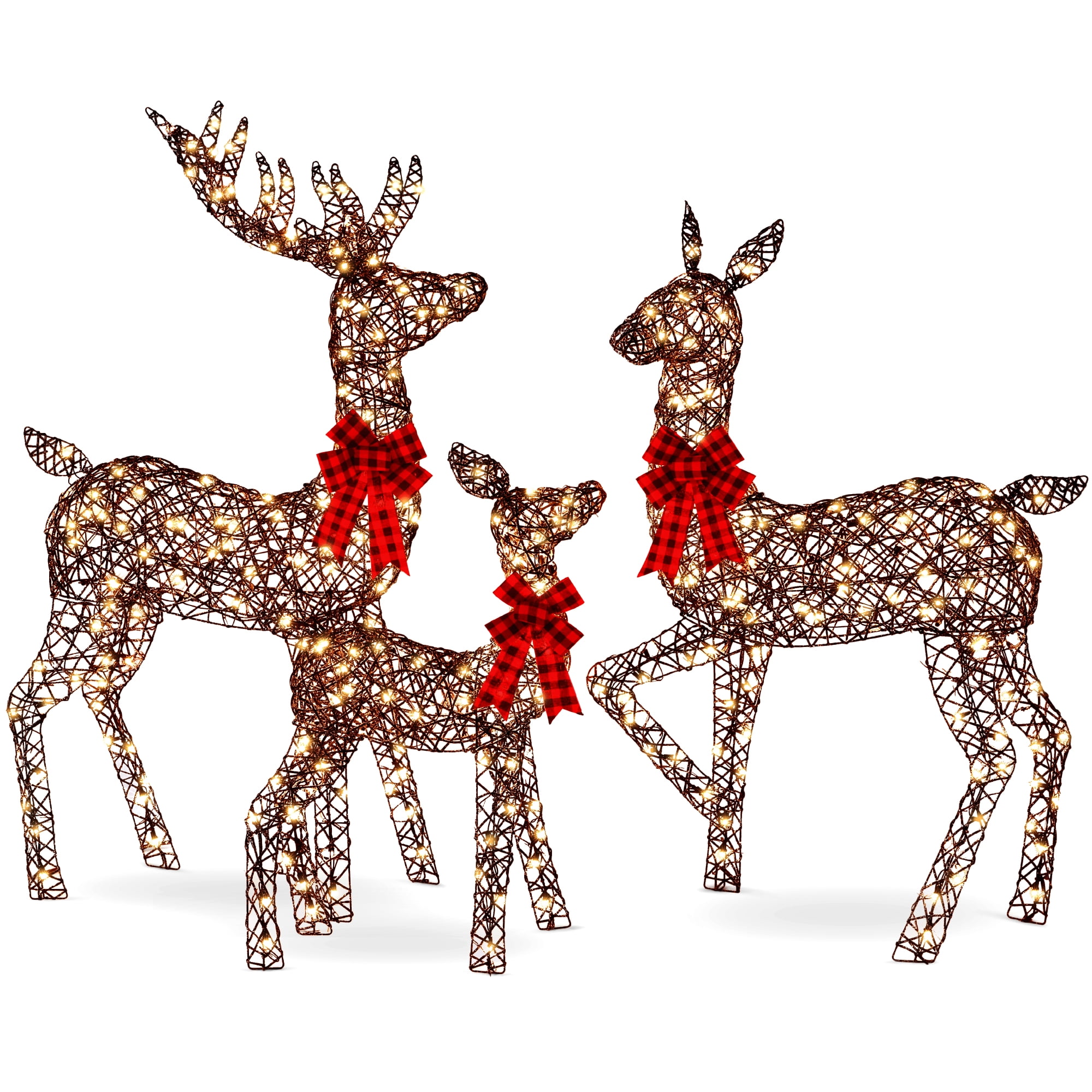 Best Choice Products 3-Piece Lighted Christmas Deer Set Outdoor Yard Decoration w/ 360 LED Lights, Stakes - Rattan - Image 7