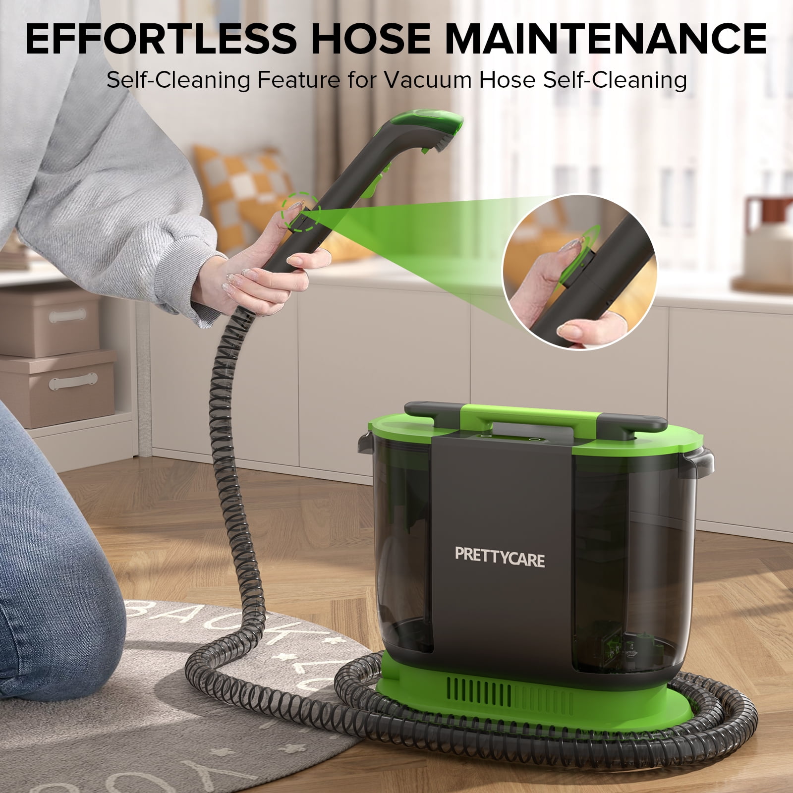 PrettyCare Portable Carpet Shampooer,Upholstery Cleaner,14Kpa Strong Suction Carpet Cleaner Machine,500W Powerful Motor - Image 3