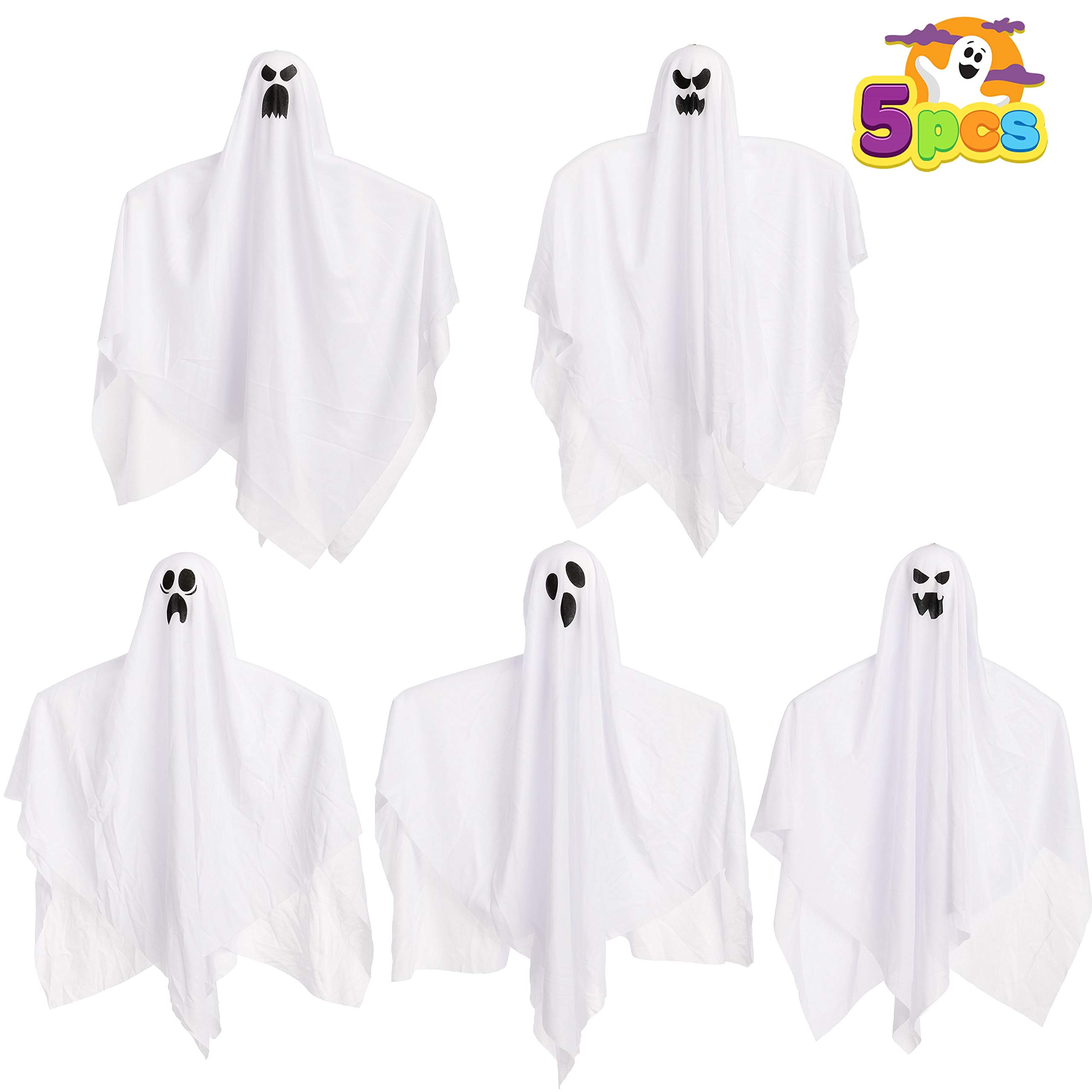 JOYIN 27.5" 5 Pack Halloween Hanging Ghosts for Halloween Party Decoration, Cute Flying Ghost for Front Yard Patio Lawn Garden Party Décor and Holiday Halloween Hanging Decorations - Image 4