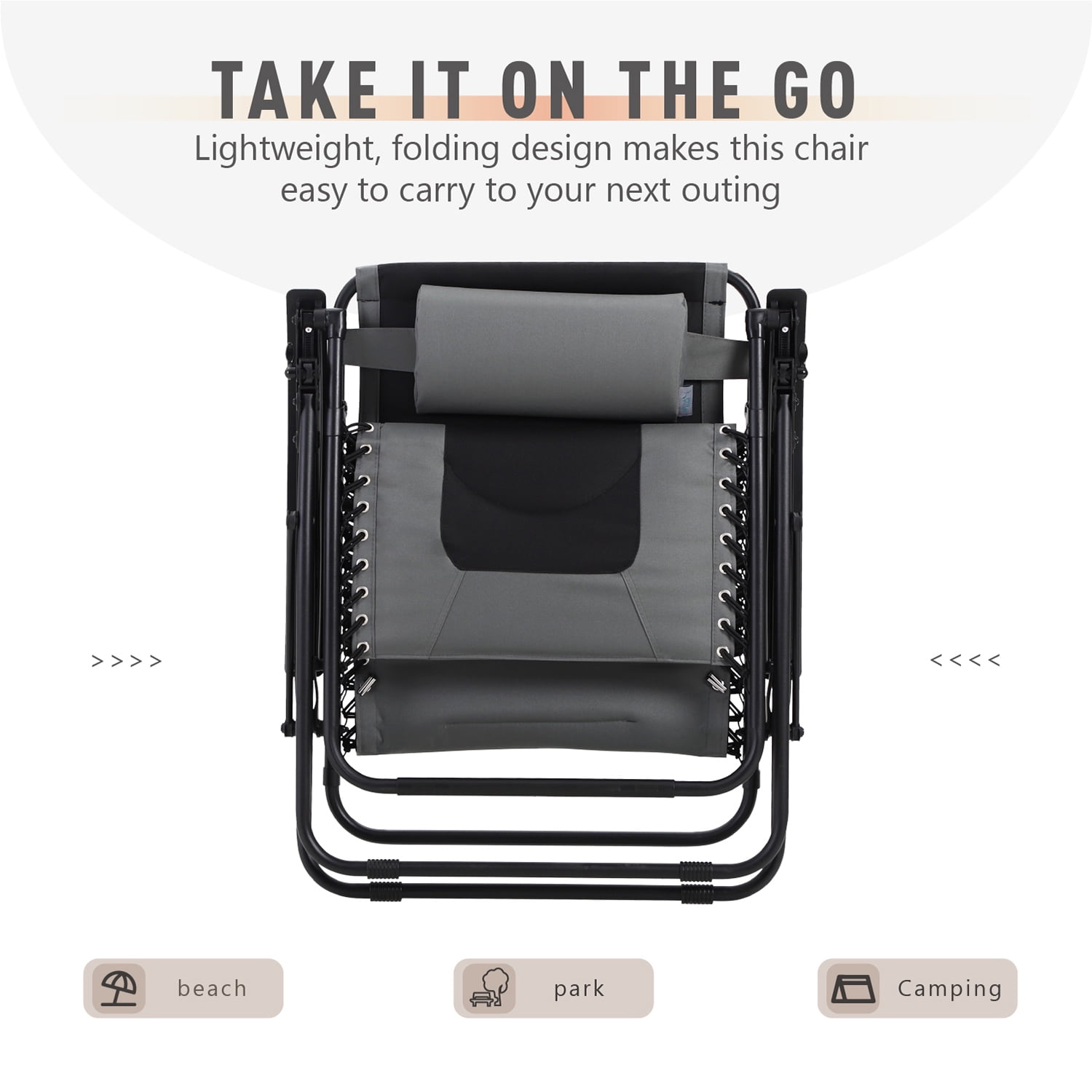 MF Studio Oversized Padded Zero Gravity Chair Adjustable Camping Lawn Chair with Cup Holder, Grey - Image 6