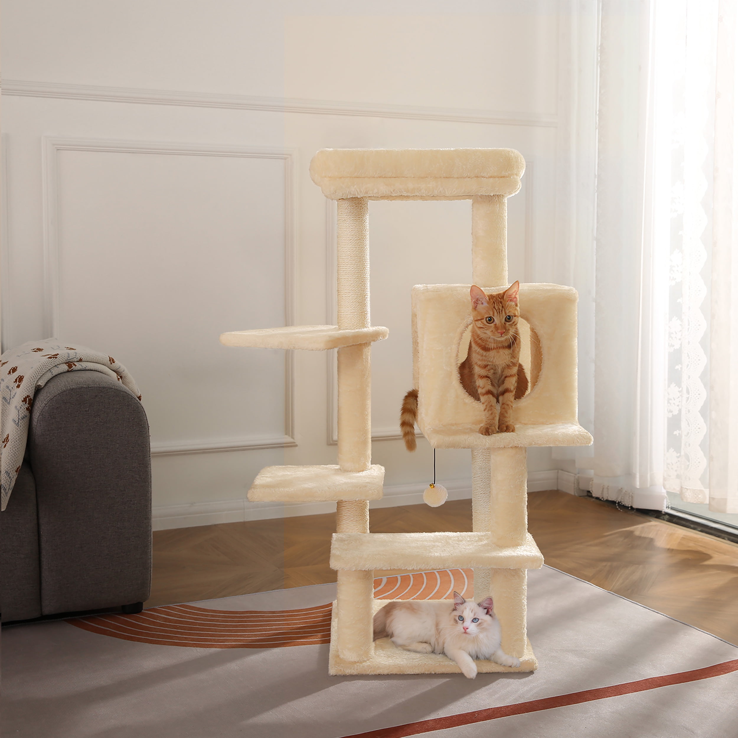 Vibrant Life 40inch Multi-Level Cat Tree Tower with Scratching Post and Cozy Condo, Cream - Image 7