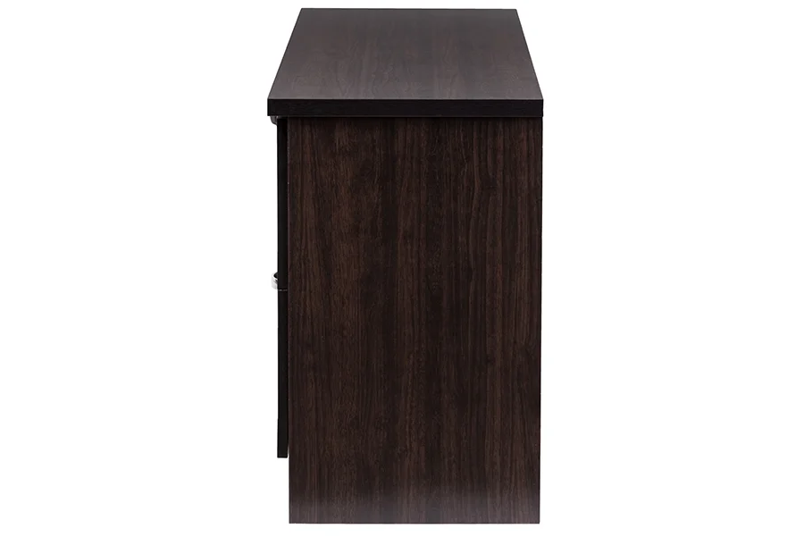 Baxton Studio Adelino 63 Inches Dark Brown Wood TV Cabinet with 4 Glass Doors and 2 Drawers - Image 2