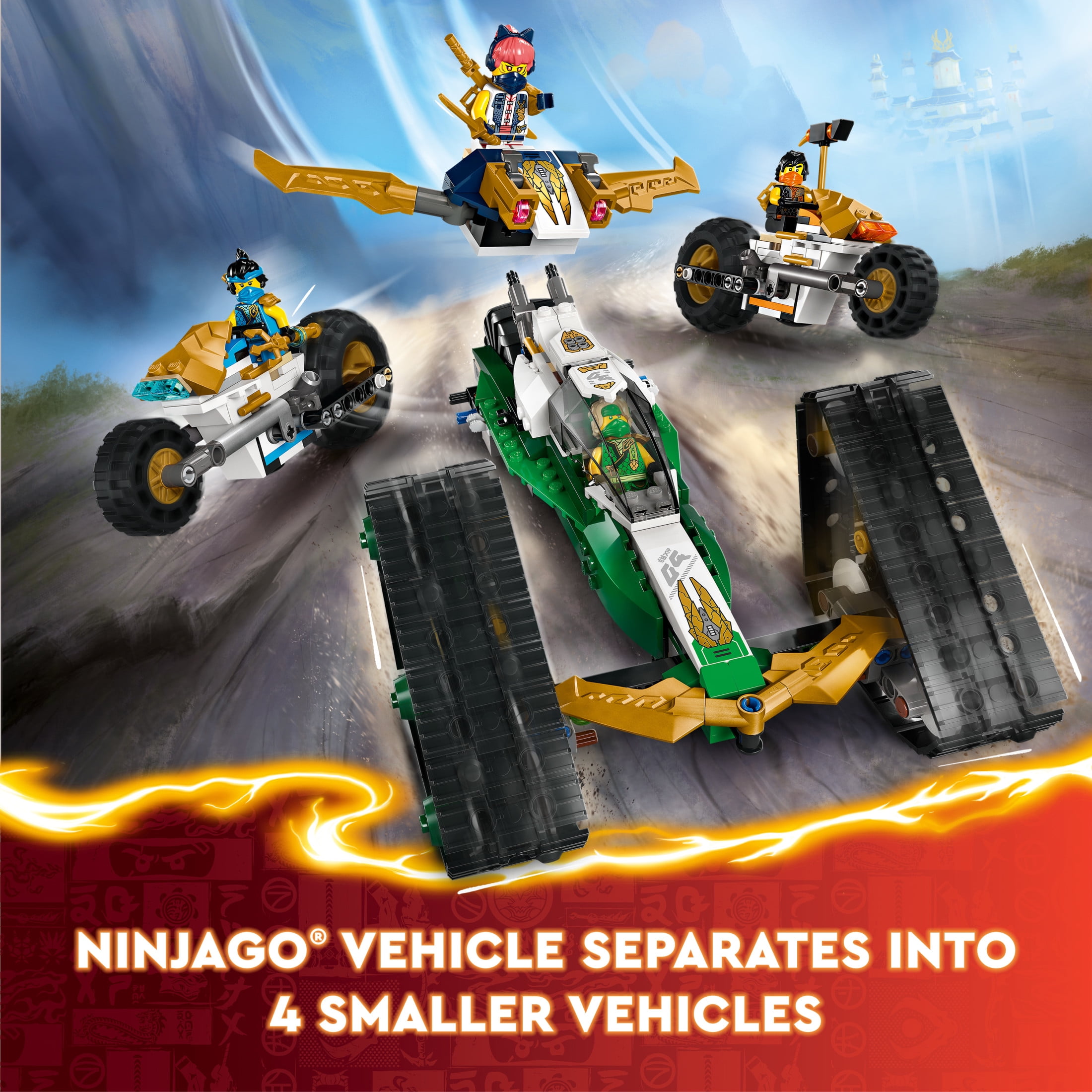 LEGO NINJAGO Ninja Team Combo Vehicle, 4 in 1 Ninja Playset for Kids with Glider, Off-Road Racer and 2 Motorcycle Toys, Birthday Gift for Boys and Girls, Ninja Toy with 6 Minifigures, 71820 - Image 7