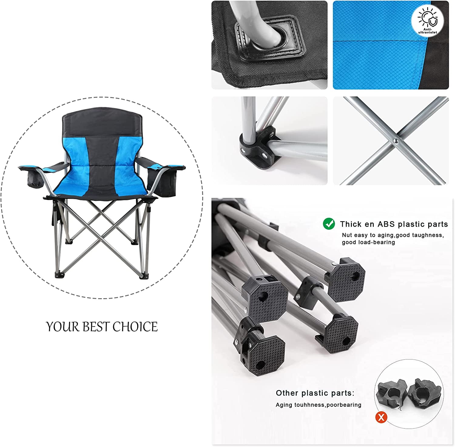 Extra Wide Beach Chair for Adults, Oversized Camping Chair 500lb with Armrest, Cooler Bag, Side Pocket, Cup Holder - Image 2