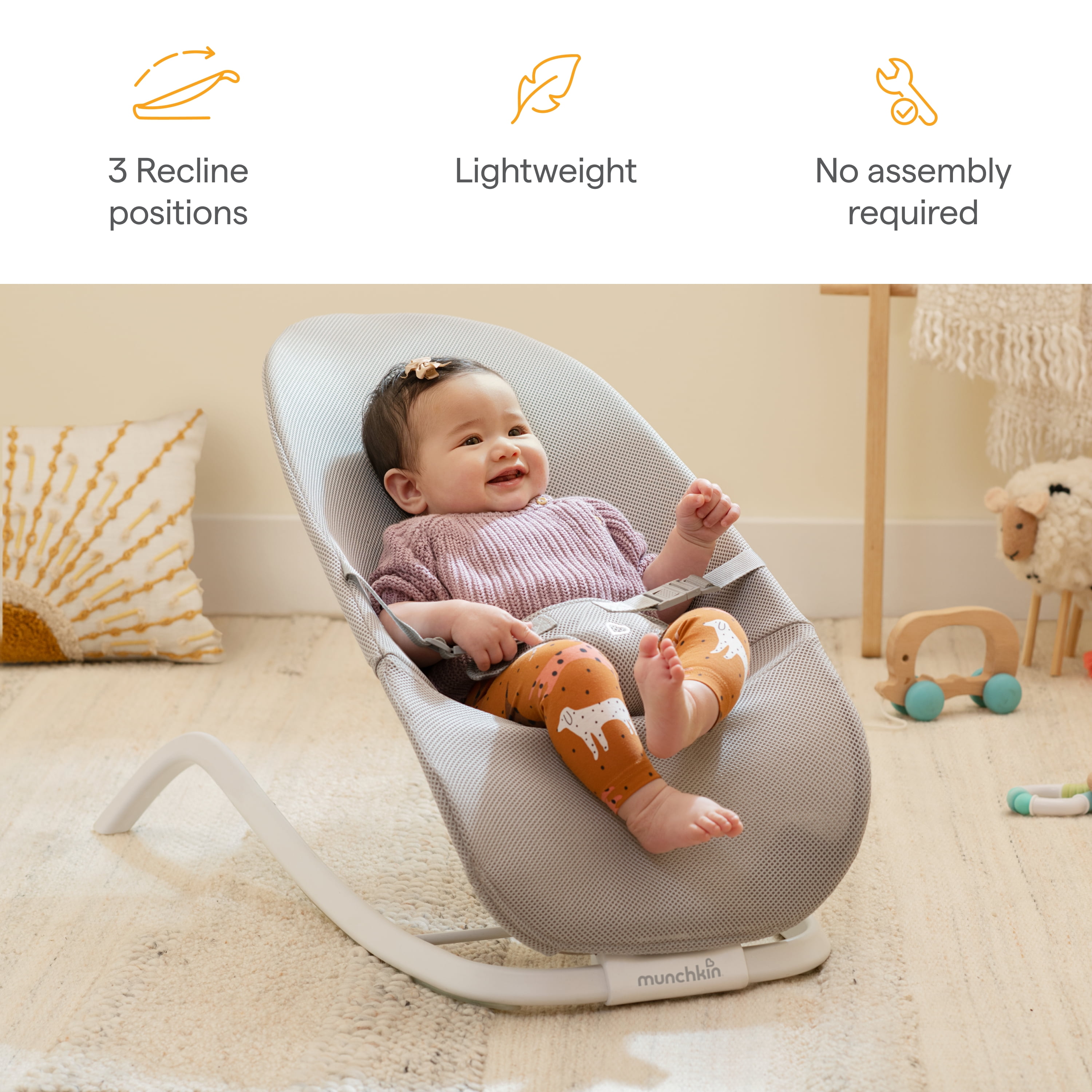 Munchkin® Spring 2-in-1 Infant Bouncer & Rocker, Lightweight with 3 Recline Positions, Unisex - Image 15