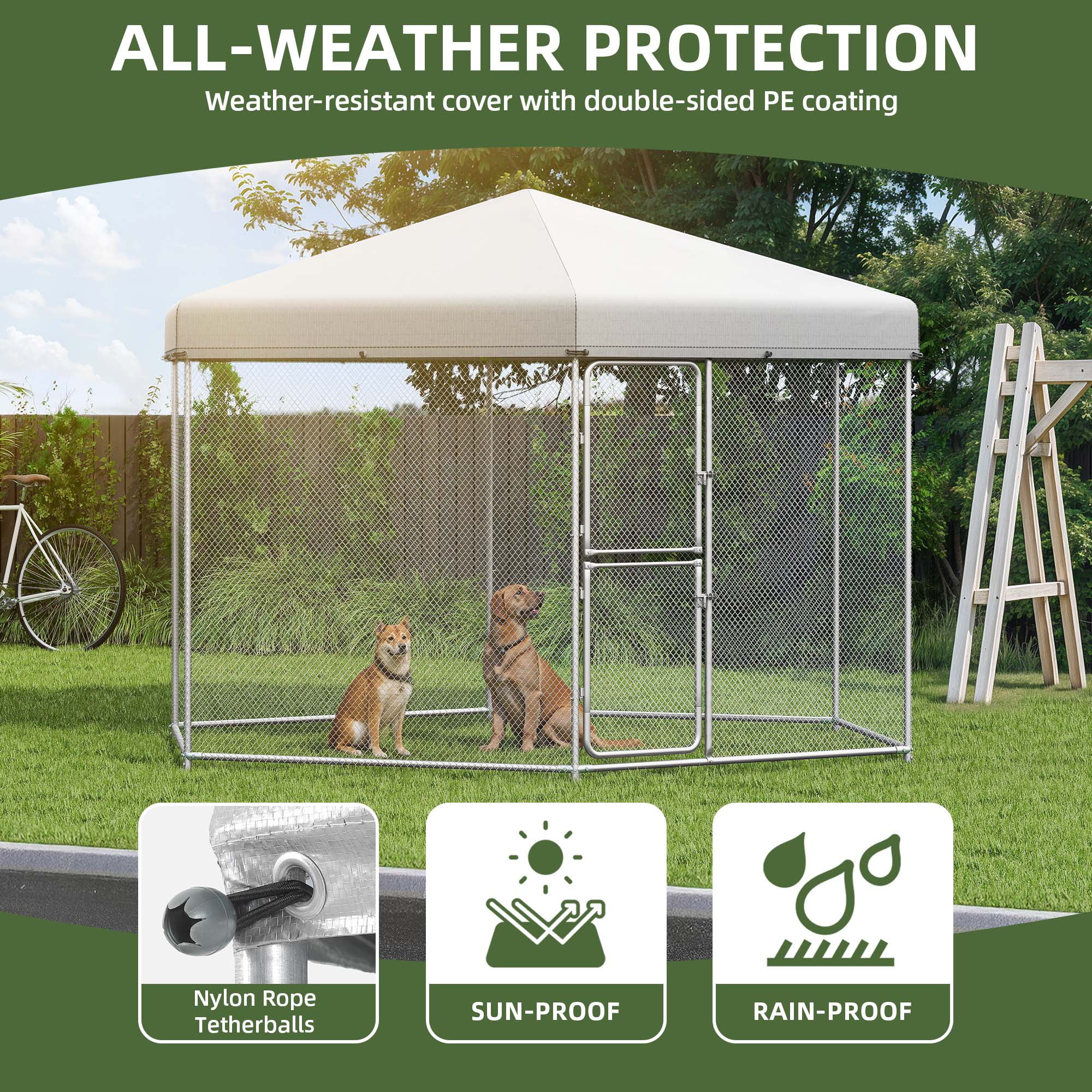 Uforic 13×11 ft ( 158" x 134" x 91" ) Large Outdoor Dog Kennel,Outside Heavy Duty Shade Dog Pen Playpen Pet Dog Enclosure Crate Dog Run House with UV & Waterproof Cover Fence - Image 7