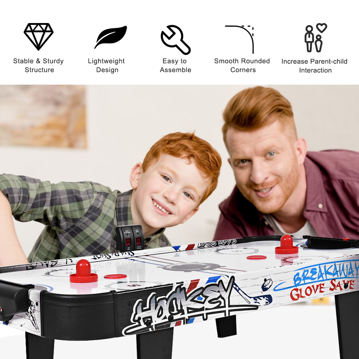 Costway 42''Air Powered Hockey Table Game Room Indoor Sport Electronic Scoring 2 Pushers - Image 7