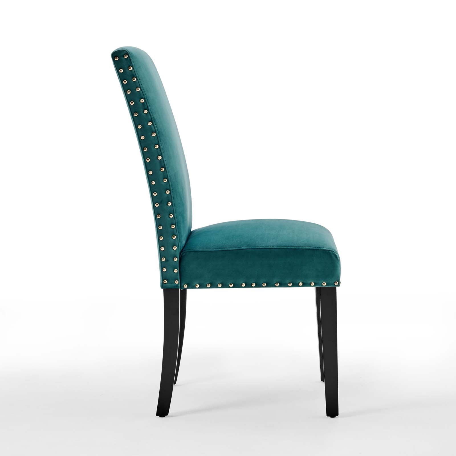 Modway Parcel Performance Velvet Dining Side Chairs - Set of 2 in Teal - Image 7