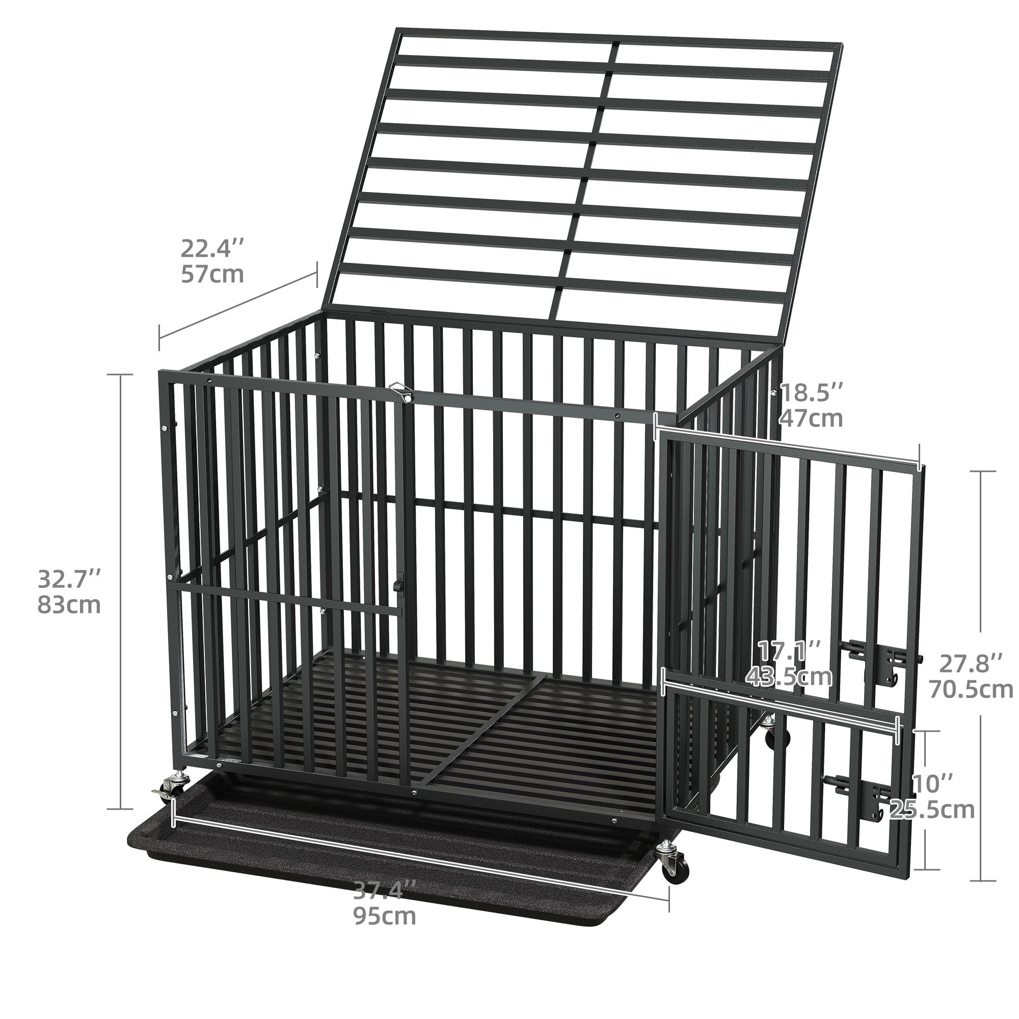 Uforic 38 Inch Heavy Duty Dog Crate with Wheels for Indoor and Outdoor, Large Dog Kennel with Three Doors,Removable Tray - Image 12